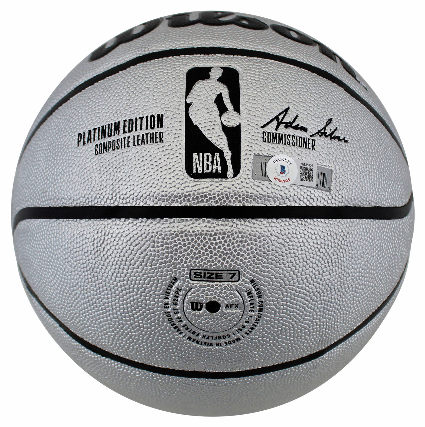 Magic Johnson & Larry Bird Signed Silver Wilson Basketball w/ Case BAS Witnessed