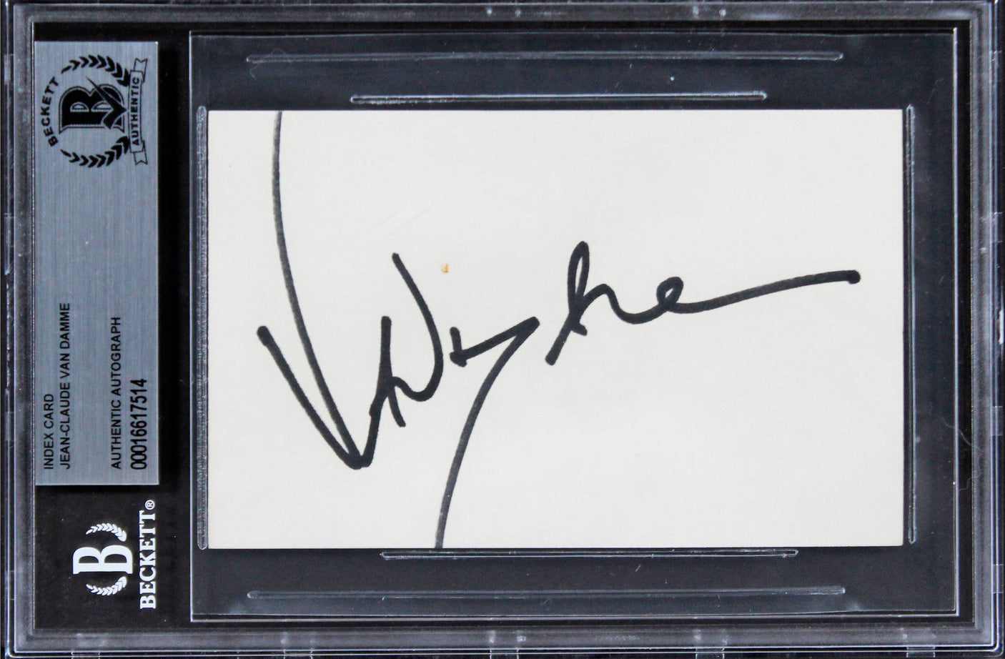 Jean-Claude Van Damme Double Impact Signed 3x5 Index Card BAS Slabbed 1