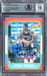 Mychal Thompson "1978 #1 Pick" Signed 1986 Fleer #111 Card Auto 10! BAS Slabbed
