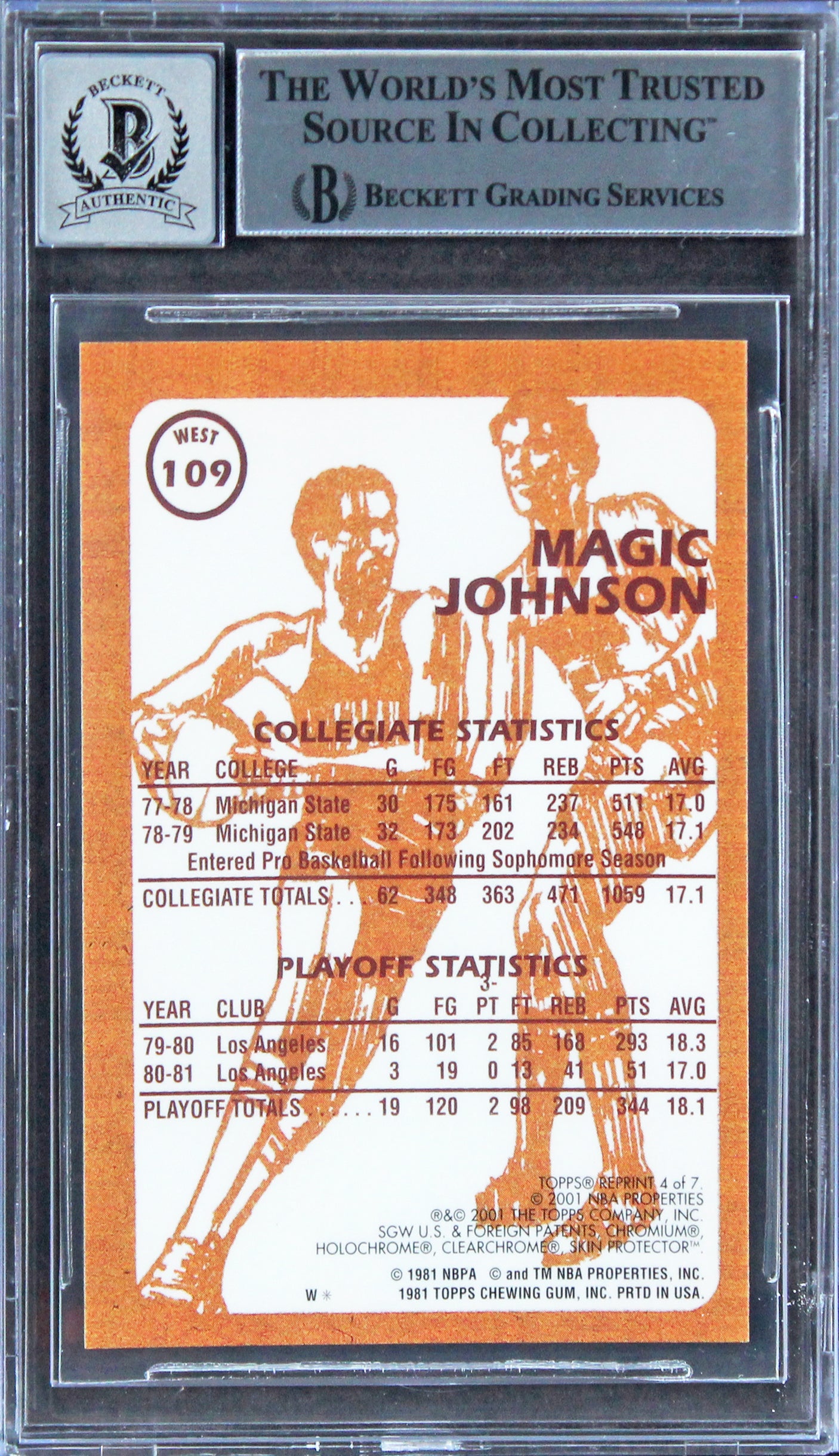 Lakers Magic Johnson Signed 2000 Topps Chrome Reprints #4 Card Auto 10! BAS Slab