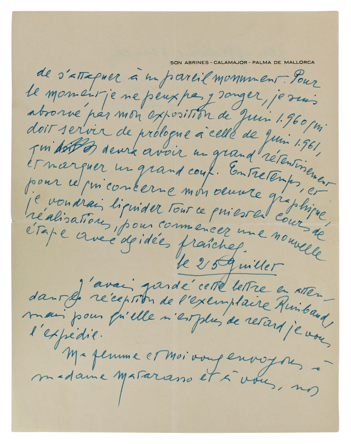 Joan Miro Authentic Signed 8.5x11 1959 4 Page Handwritten Letter BAS #AC26717