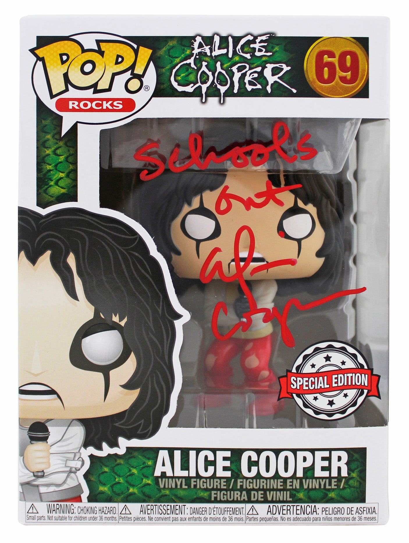 Alice Cooper "Schools Out" Signed Funko Pop Vinyl Figure #69 w/ Red Sig BAS Wit