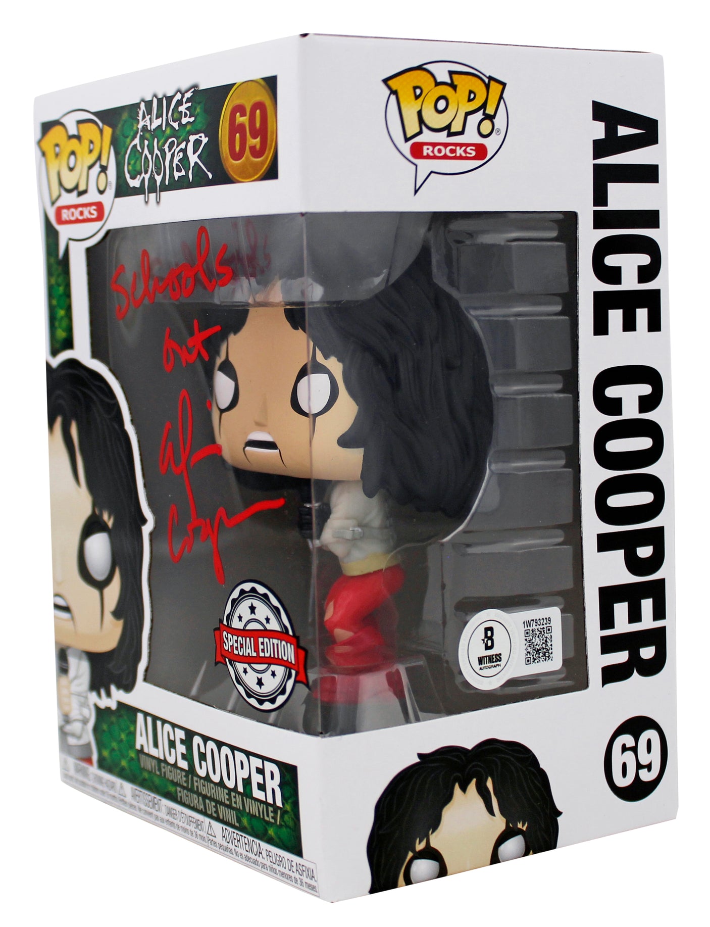 Alice Cooper "Schools Out" Signed Funko Pop Vinyl Figure #69 w/ Red Sig BAS Wit