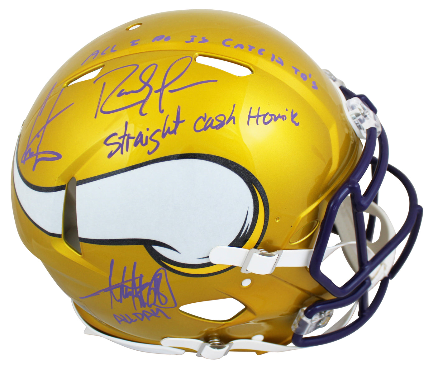 Vikings (3) Moss, Carter & Peterson Signed Flash F/S Speed Proline Helmet BAS W