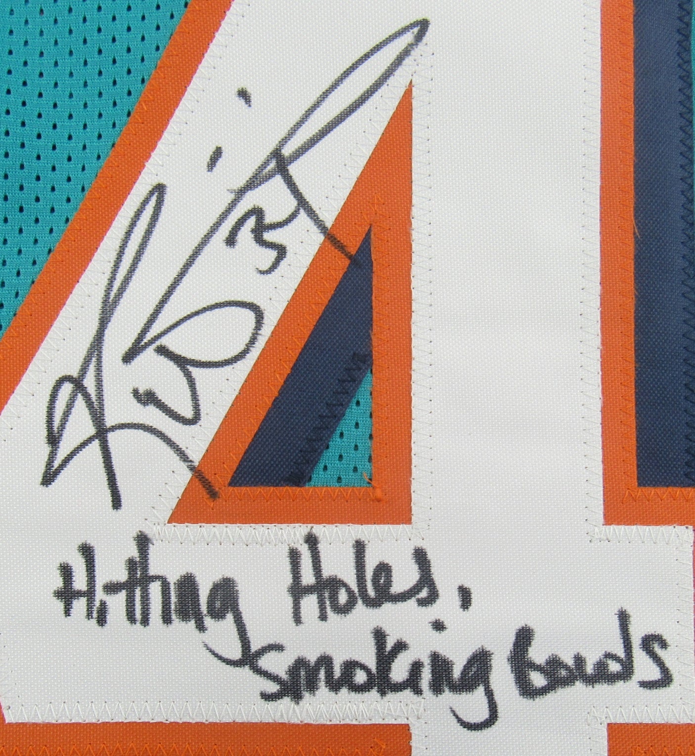 Ricky Williams Signed Auto Autograph Replica Dolphins Jersey w/ Hitting Holes Insc JSA Witness