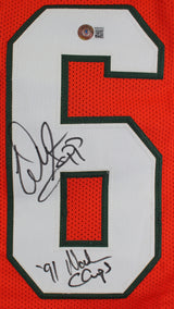 Miami Warren Sapp 1991 Ntnl Champs Signed Orange Pro Style Jersey BAS Witnessed