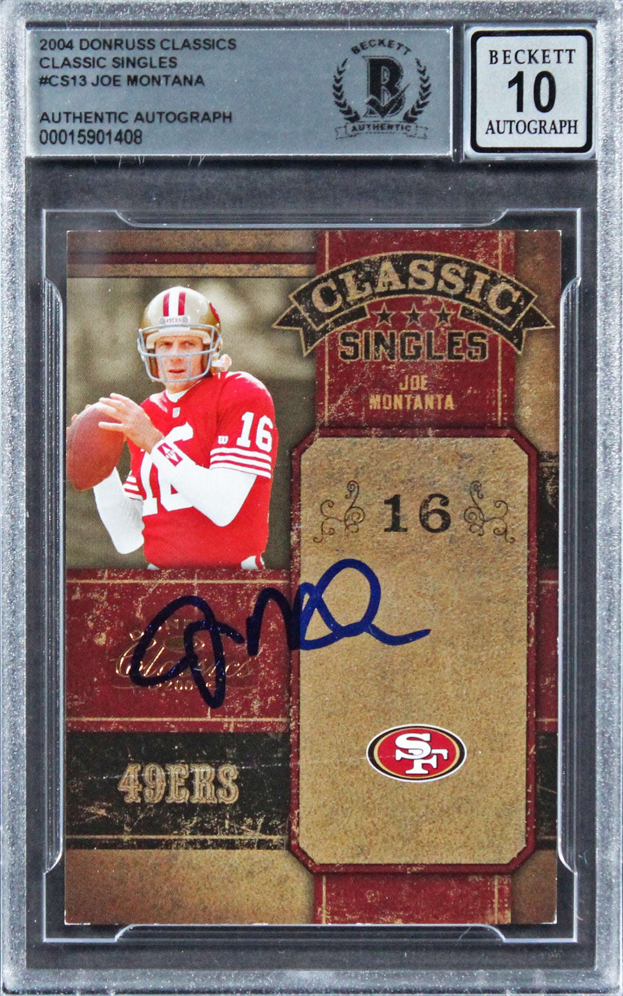 49ers Joe Montana Signed 2008 Donruss Classics #CS13 Card Auto 10! BAS Slabbed