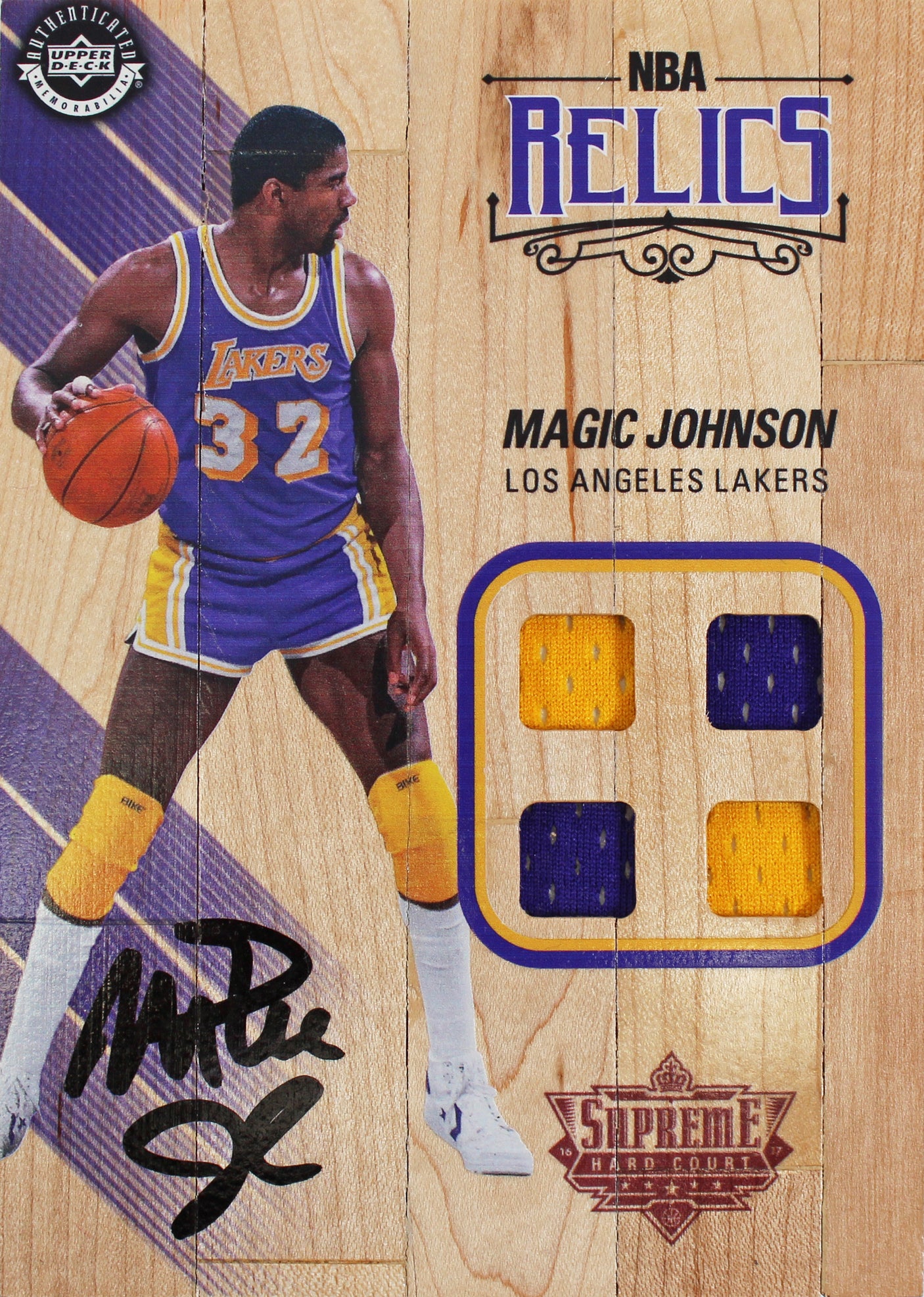 Lakers Magic Johnson Signed 5x7 Upper Deck Supreme Hard Court Card BAS #MJ19889