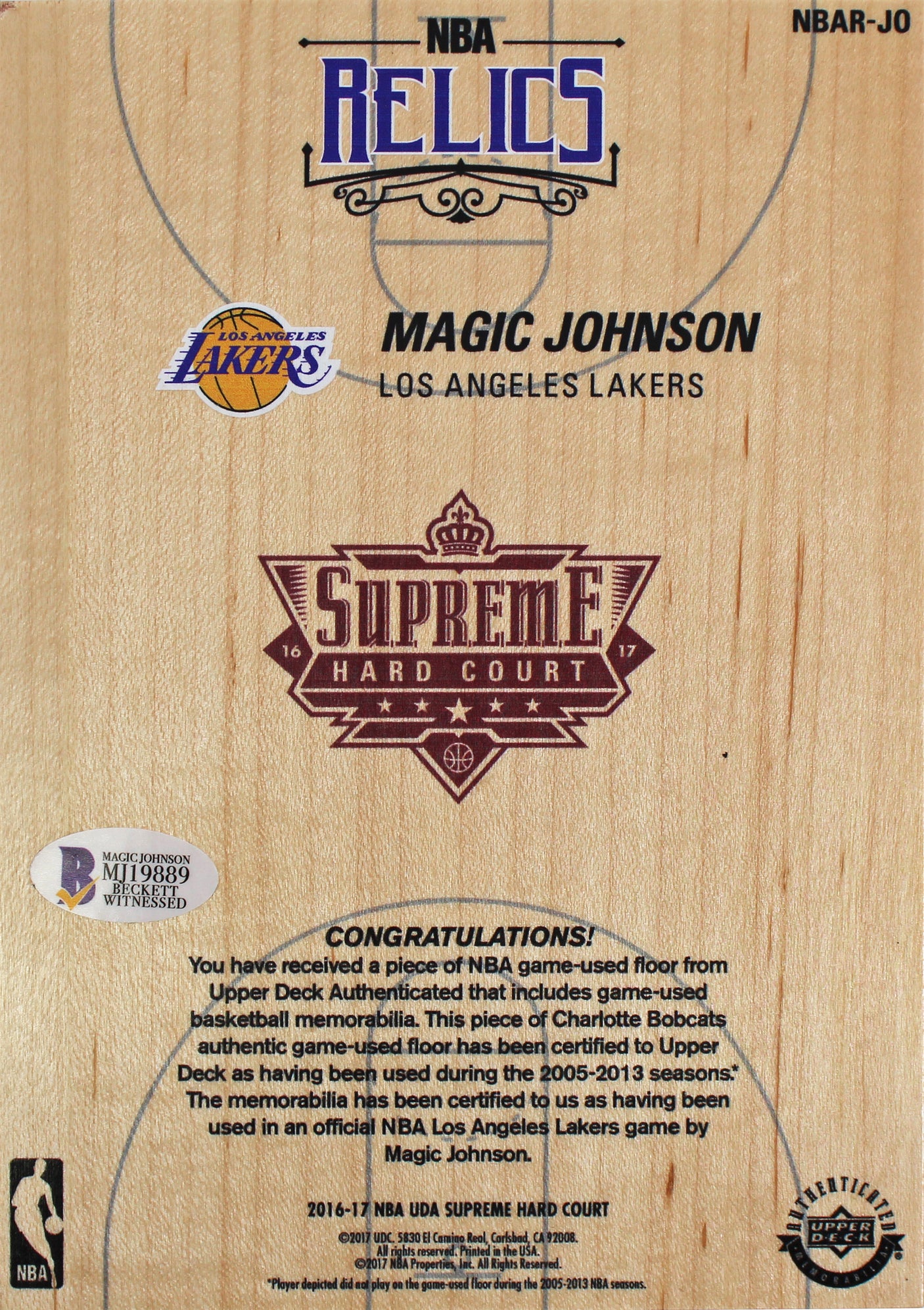 Lakers Magic Johnson Signed 5x7 Upper Deck Supreme Hard Court Card BAS #MJ19889