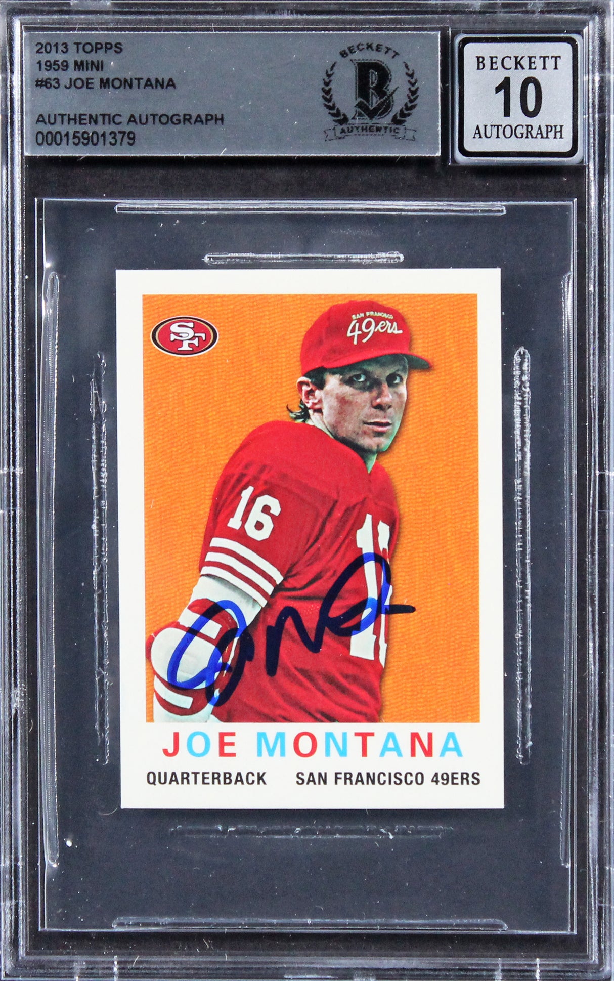 49ers Joe Montana Signed 2013 Topps 1959 Mini #63 Card Auto 10! BAS Slabbed