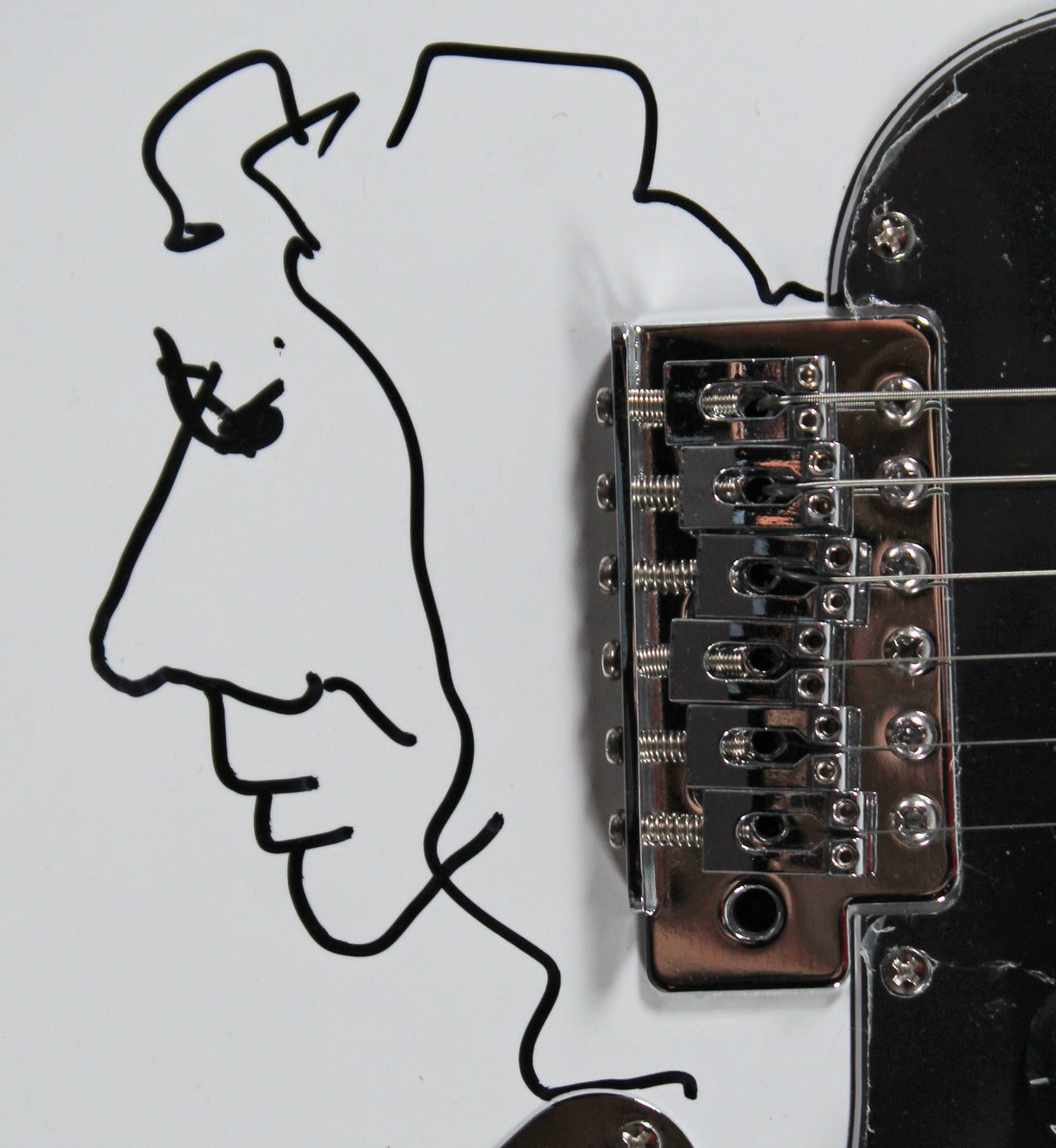 Alice Cooper Signed White Electric Guitar w/ Self Portrait Sketch BAS Witnessed
