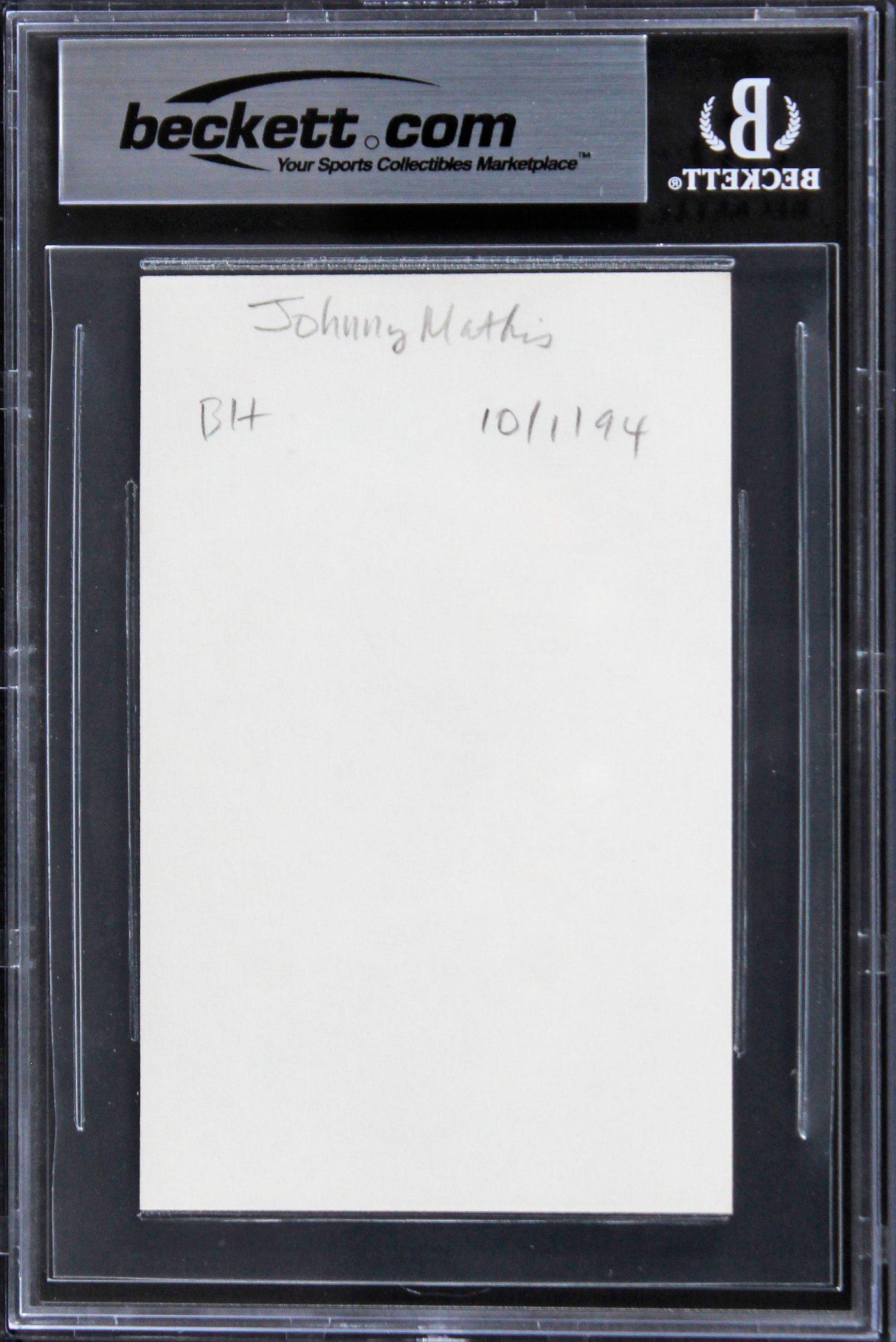 Johnny Mathis Singer Authentic Signed 3x5 Index Card Autographed BAS Slabbed