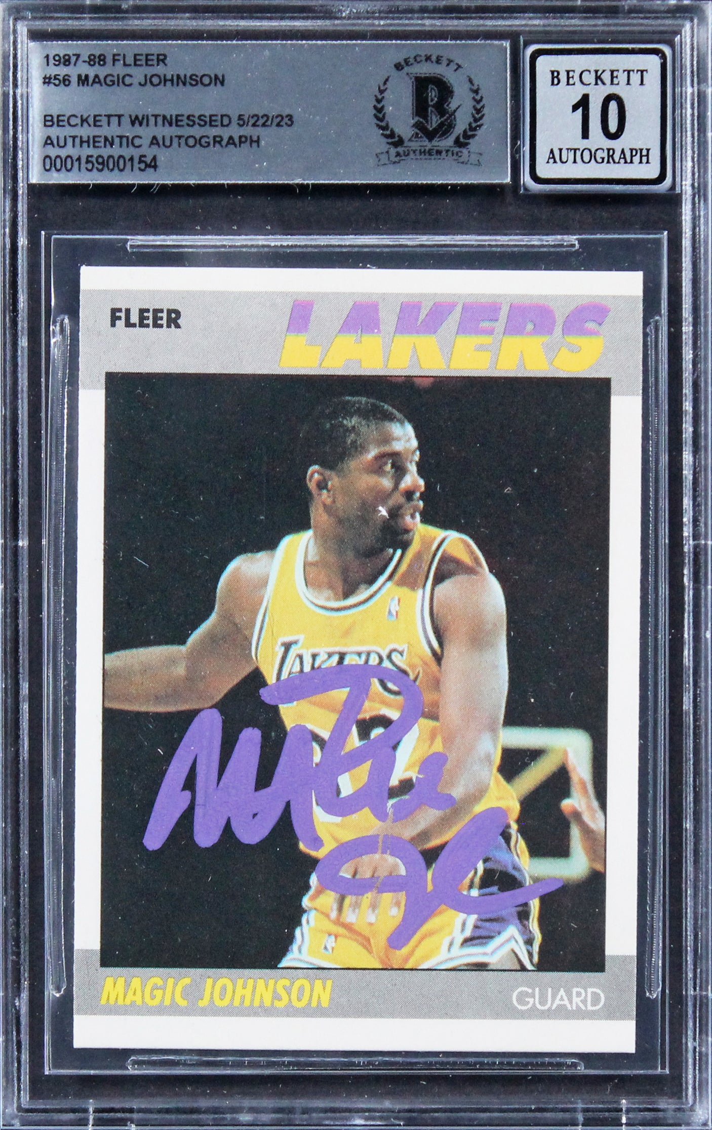 Lakers Magic Johnson Authentic Signed 1987 Fleer #56 Card Auto 10! BAS Slabbed