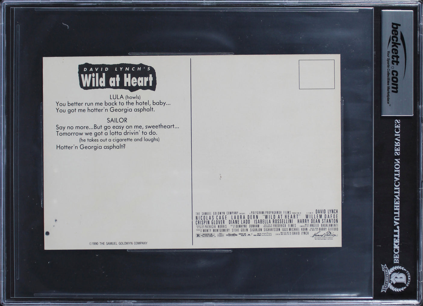 Nicolas Cage & Laura Dern Wild At Heart Signed 5.5x8.5 Postcard BAS Slabbed 2