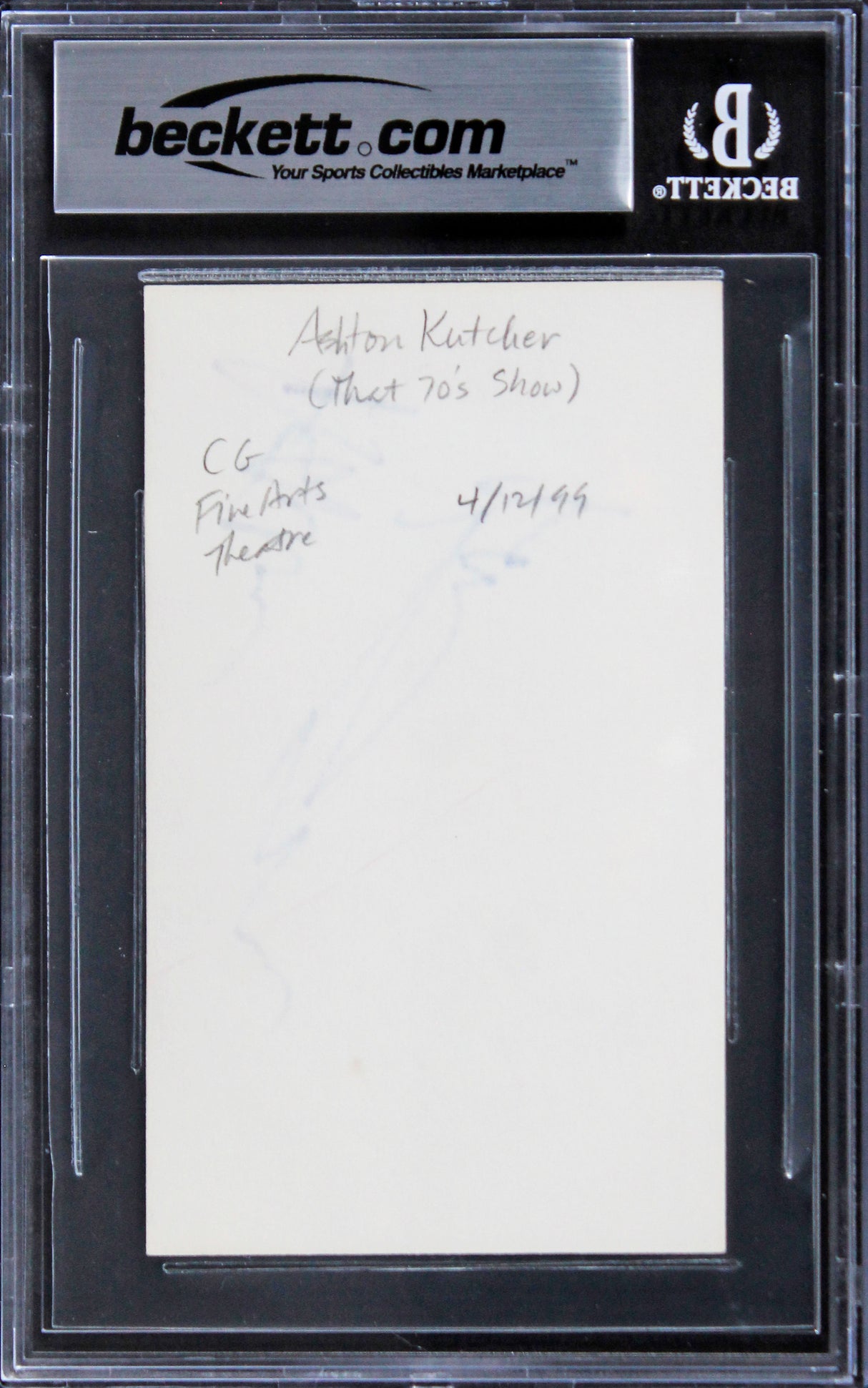 Ashton Kutcher That 70's Show Authentic Signed 3x5 Index Card BAS Slabbed 4