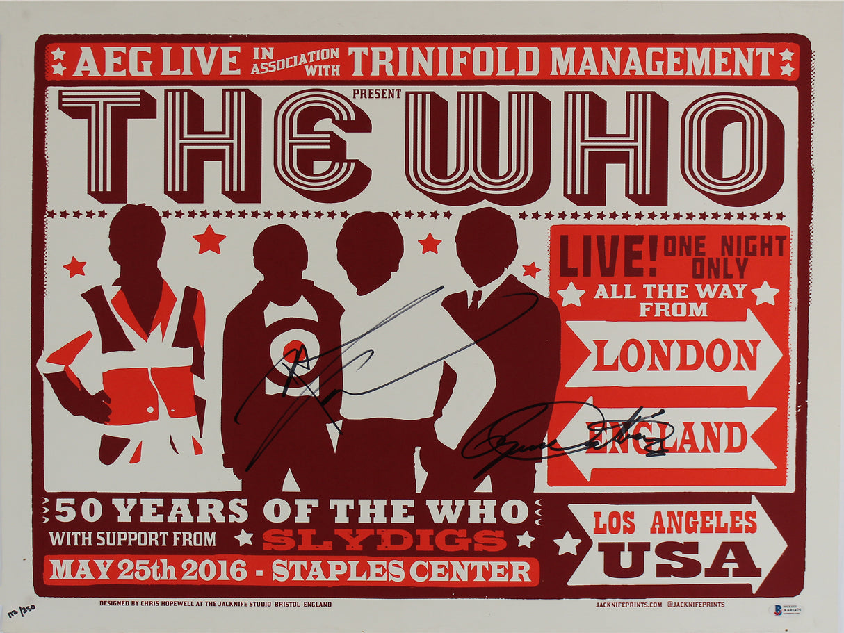 The Who (2) Townshend & Daltrey Signed 19.5x23.25 2016 Concert Poster LE BAS