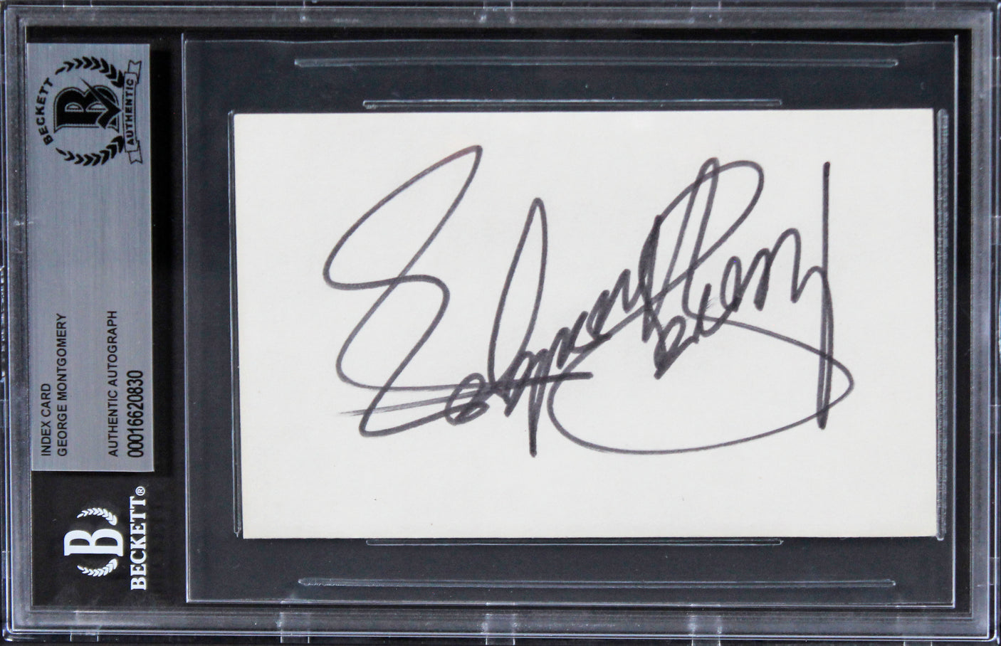 George Montgomery Samar Authentic Signed 3x5 Index Card Autographed BAS Slabbed