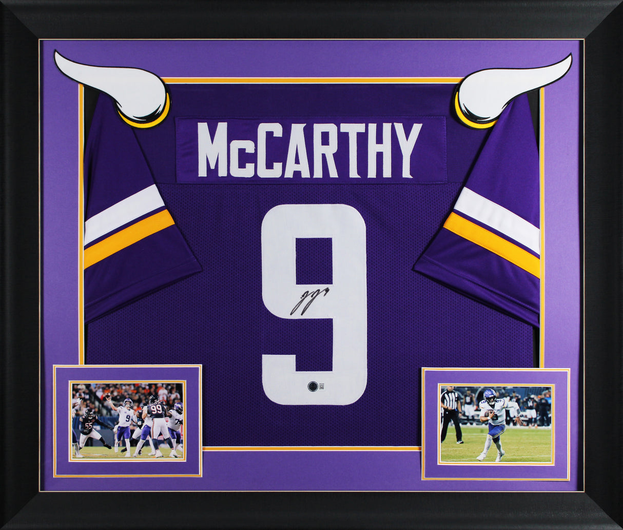 J.J. McCarthy Authentic Signed Purple Pro Style Framed Jersey BAS Witnessed