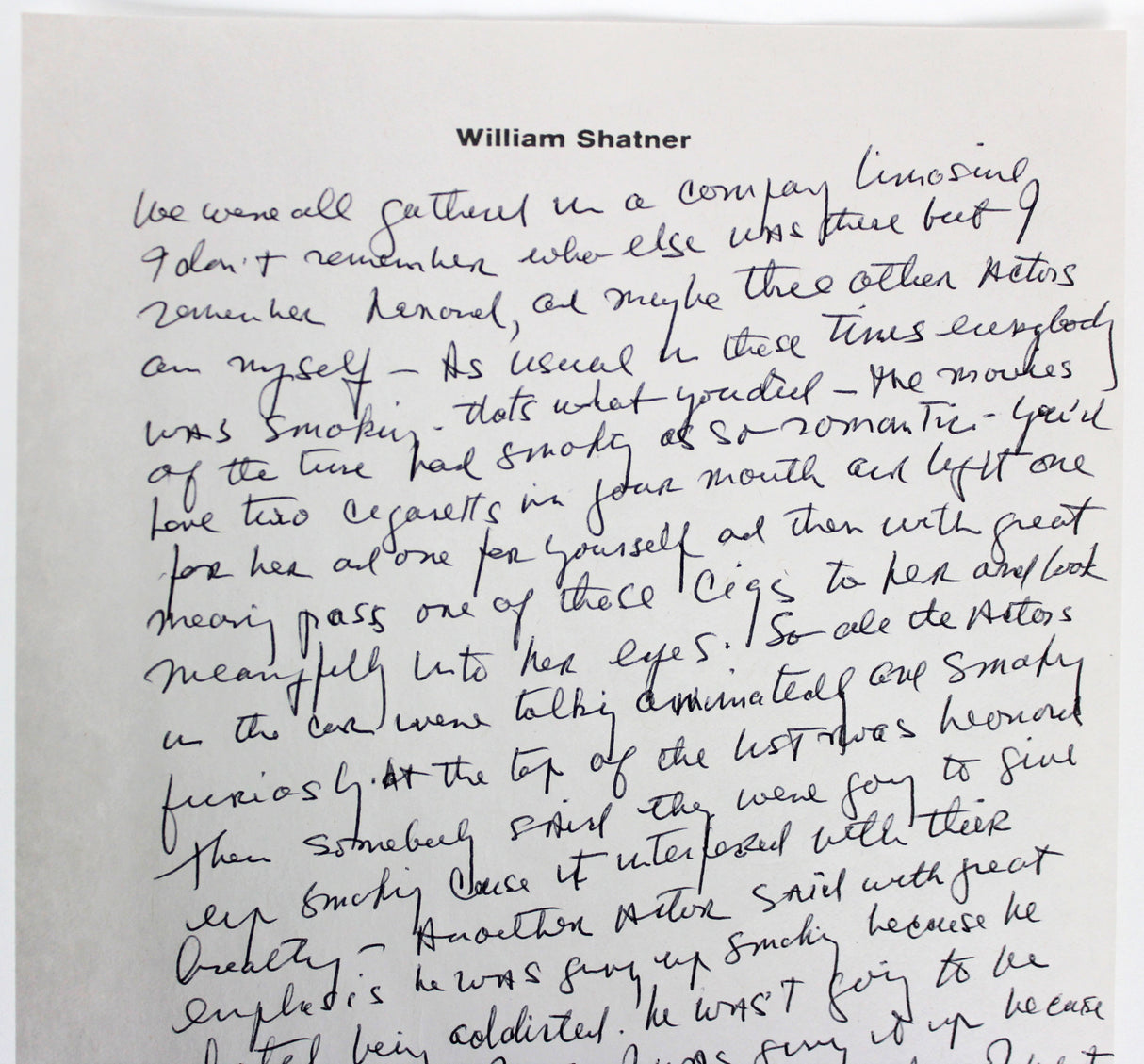 William Shatner Signed 7.25x10.5 1 Page Essay on Personal Letterhead BAS #A71925
