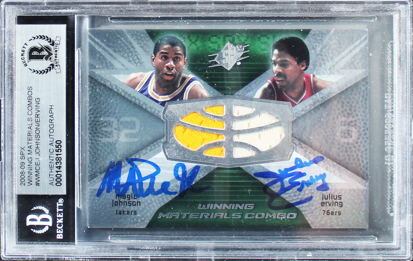 Magic Johnson & Julius Dr.J Erving Signed 2008 SPX #WMCEJ Card Auto 10 BAS Slab