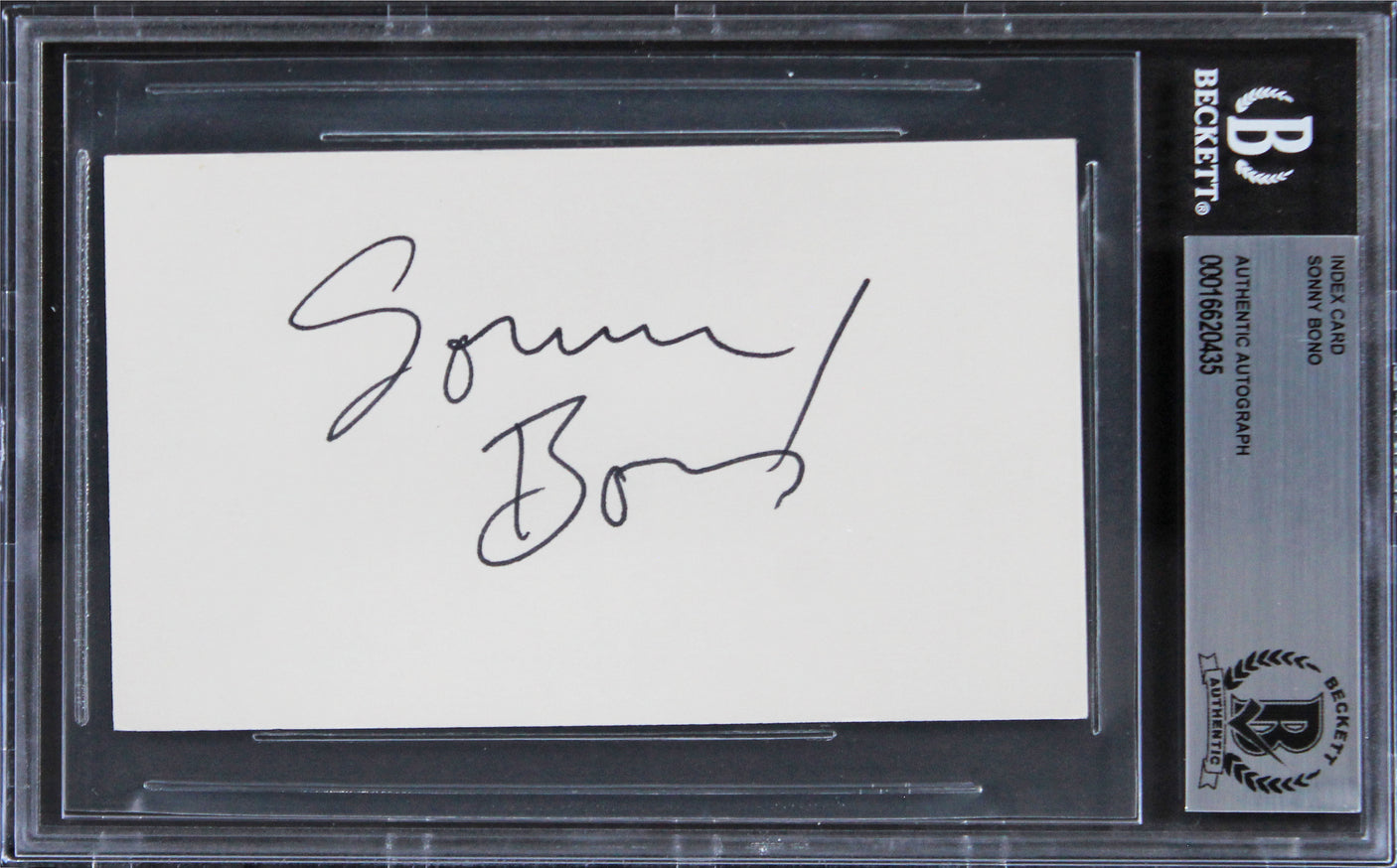 Sonny Bono The Sonny and Cher Show Authentic Signed 3x5 Index Card BAS Slabbed