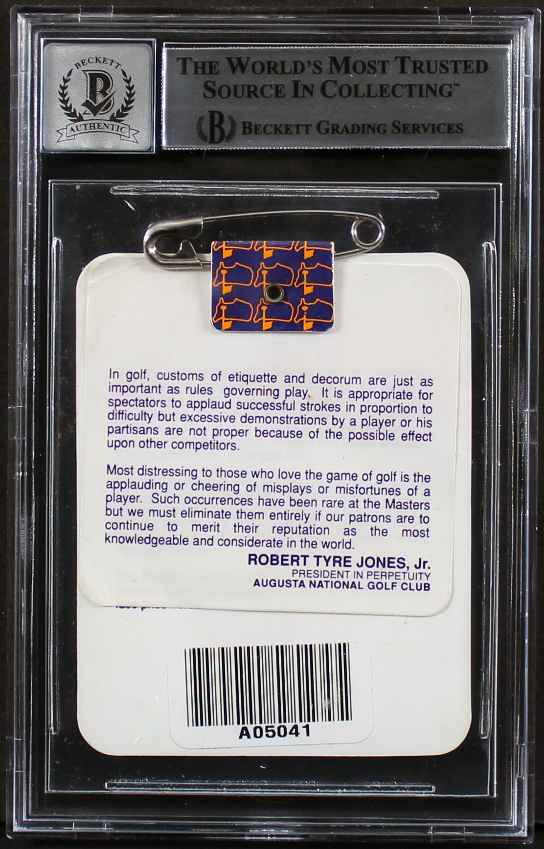 Jose Maria Olazabal Signed 1994 Masters Augusta Golf Club Badge Auto 10 BAS Slab