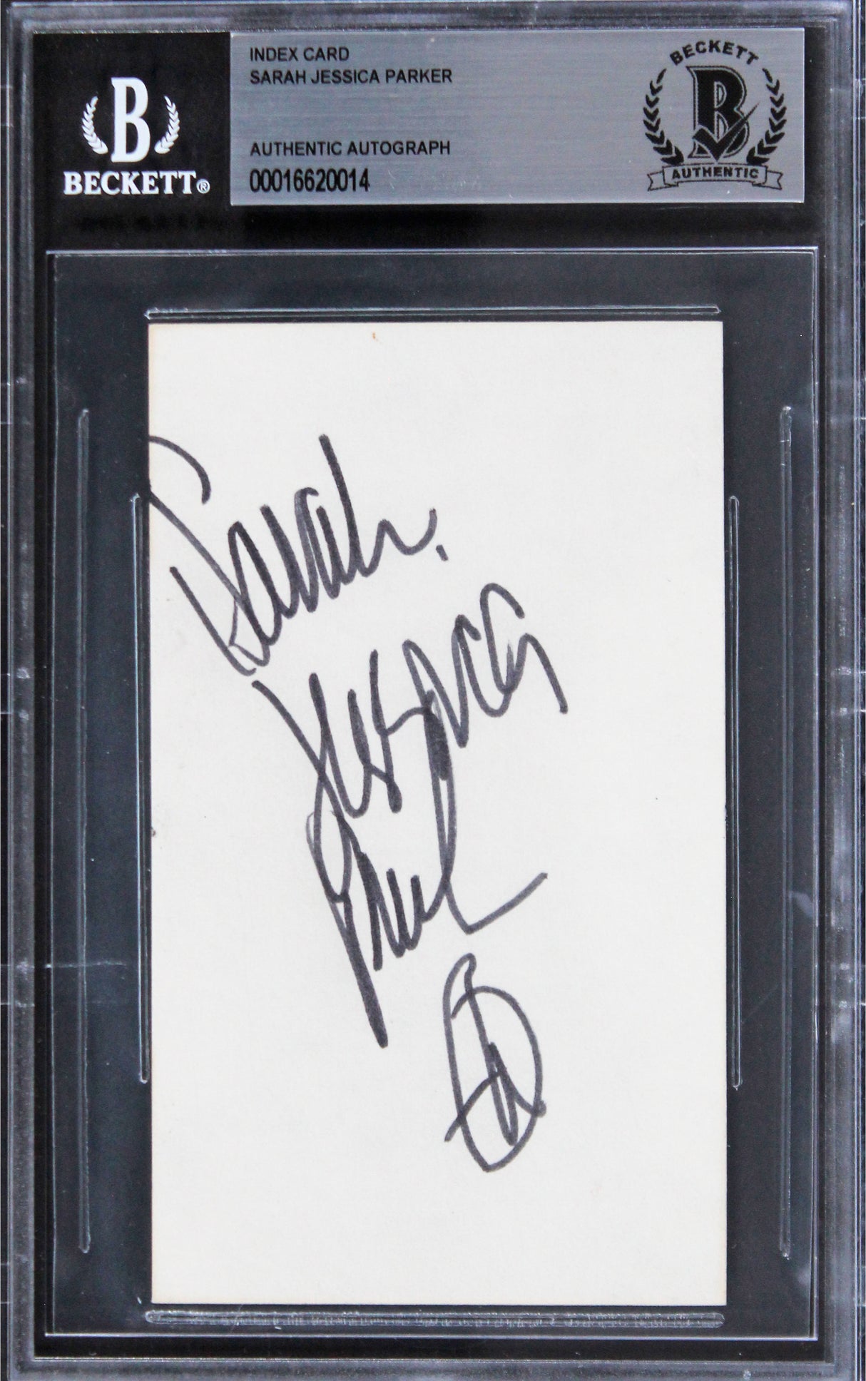 Sarah Jessica Parker Sex And The City Signed 3x5 Index Card BAS Slab 4