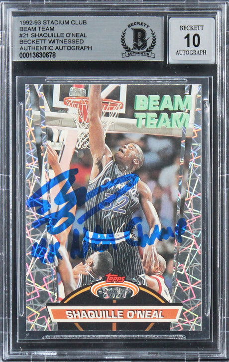 Shaquille O'Neal Signed 1992 Stadium Club Beam Team RC Auto Grade 10 BAS Slab 5