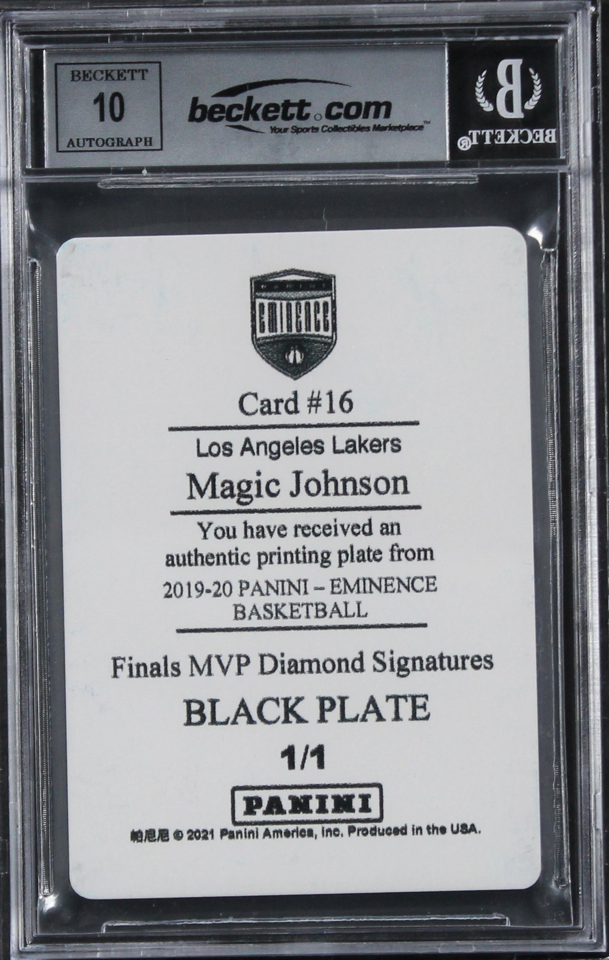 Lakers Magic Johnson Signed 2019 Panini Eminence #16 #1/1 Card Auto 10! BAS Slab