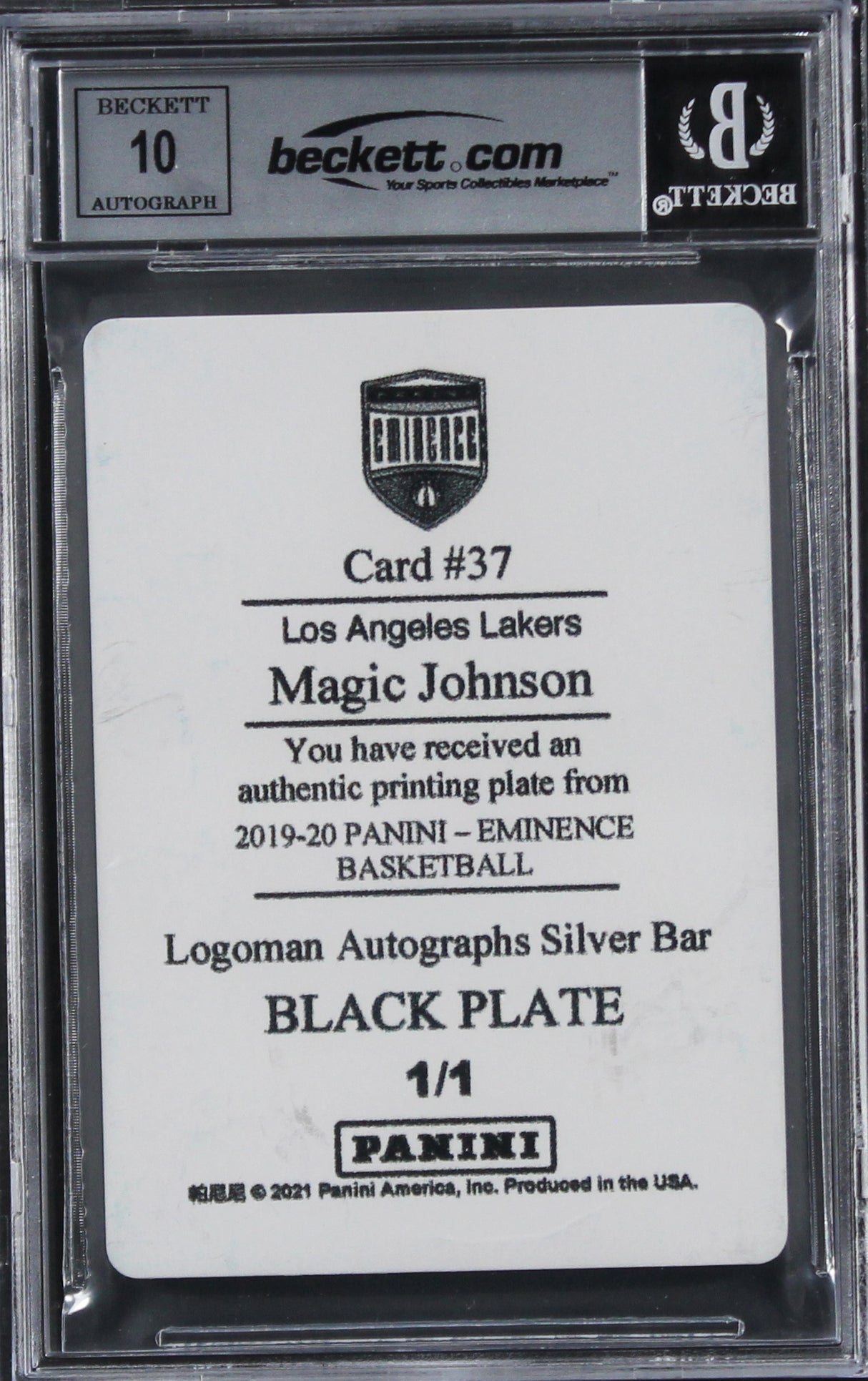Lakers Magic Johnson Signed 2019 Panini Eminence #37 1/1 Card Auto 10 BAS Slab 2