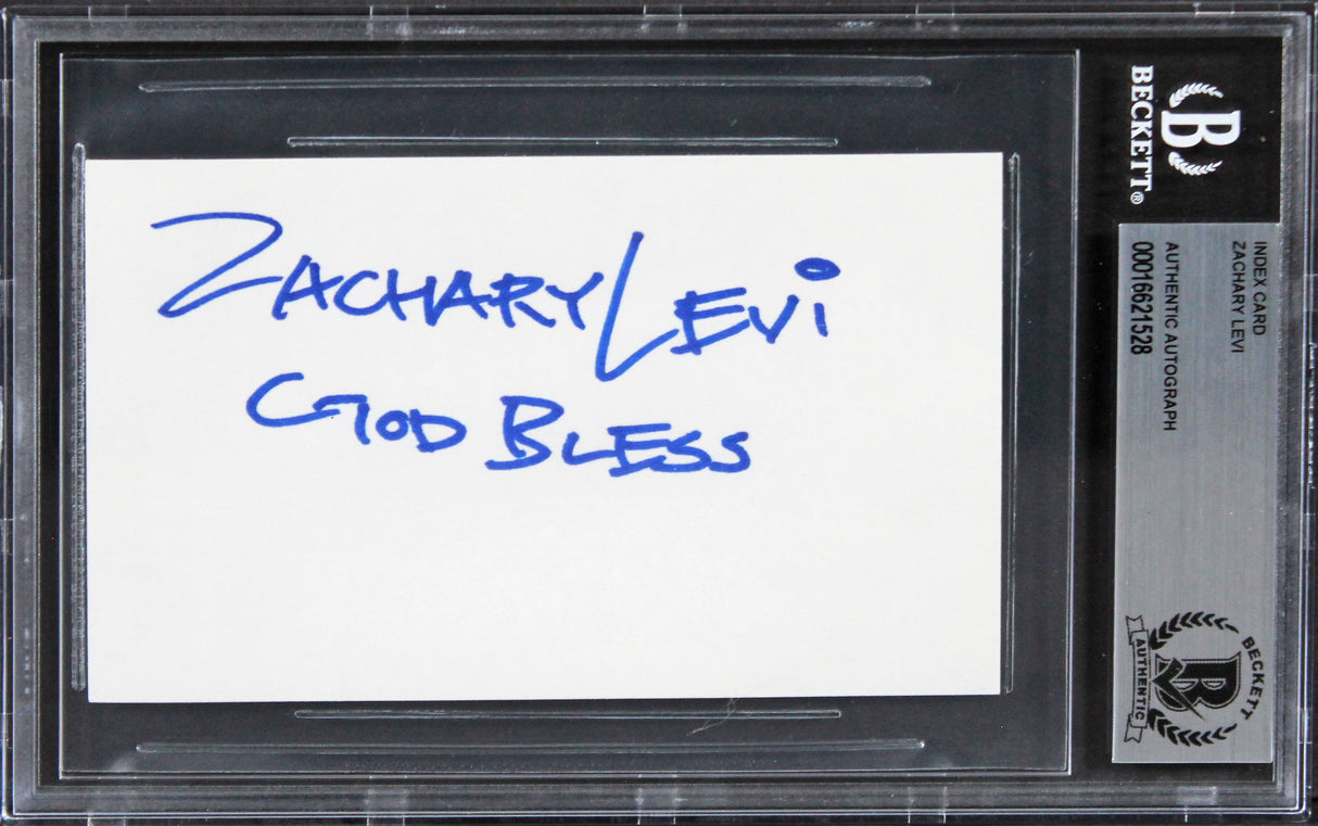 Zachary Levi Shazam! "God Bless" Authentic Signed 3x5 Index Card BAS Slabbed