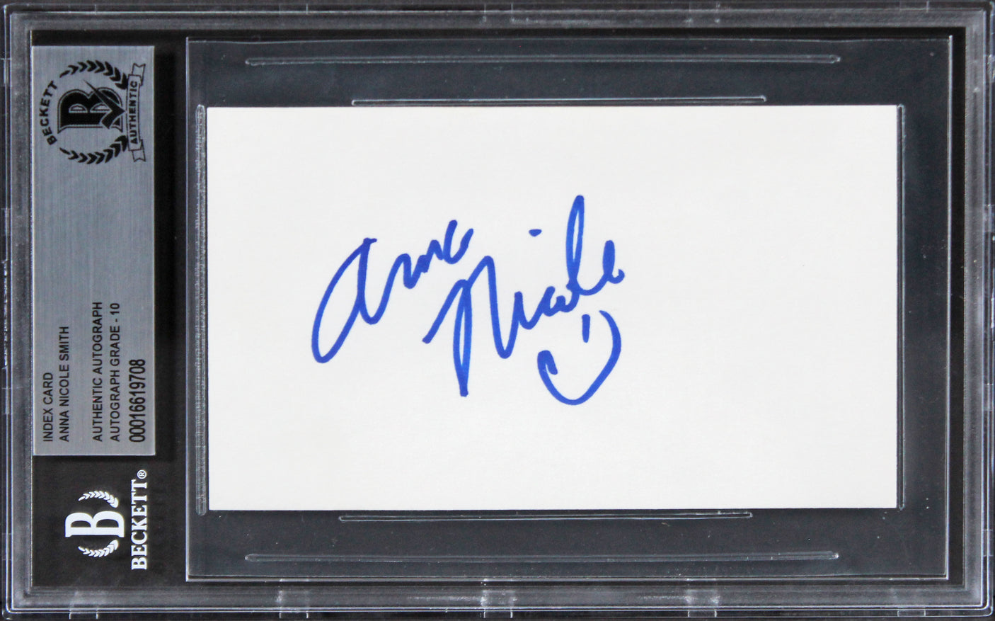 Anna Nicole Smith Playmate Signed 3x5 Index Card Auto Graded Gem 10 BAS Slab 2