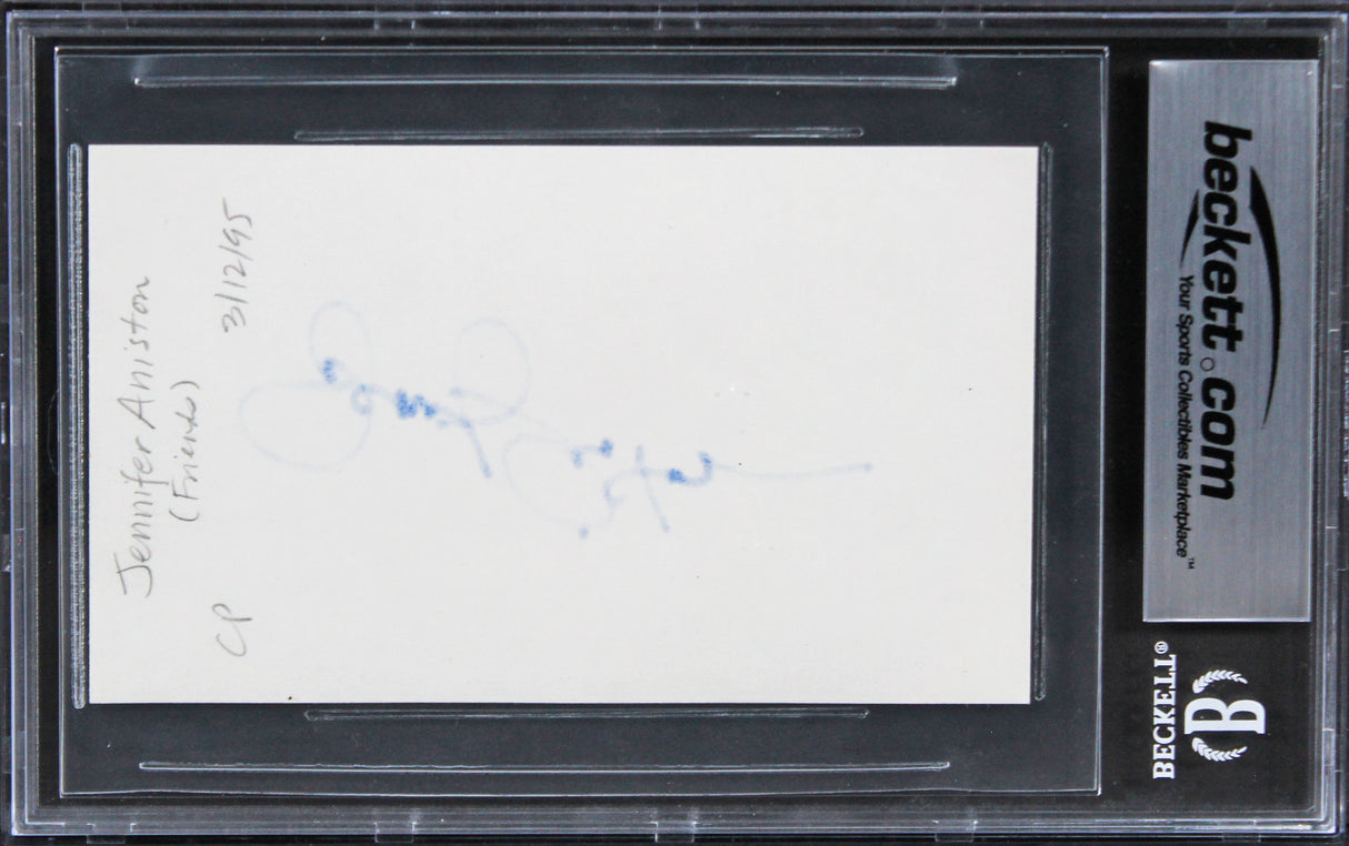 Jennifer Aniston Friends Signed 3x5 Index Card Auto Graded Gem 10! BAS Slabbed 1