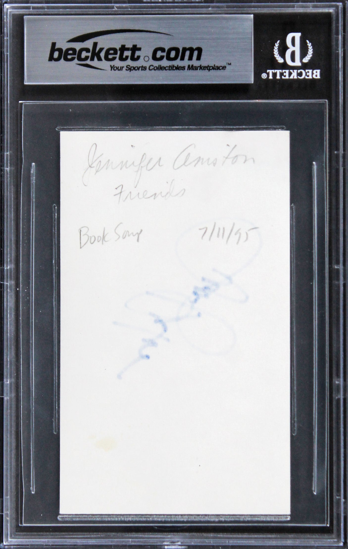 Jennifer Aniston Friends Signed 3x5 Index Card Auto Graded Gem 10! BAS Slabbed 2