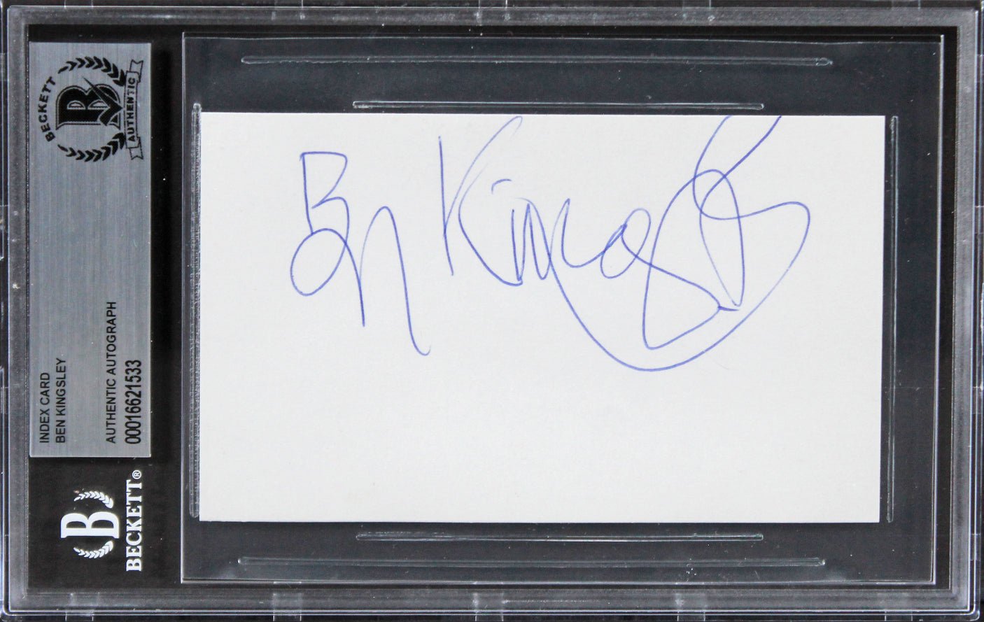 Ben Kingsley Schindler's List Authentic Signed 3x5 Index Card BAS Slabbed 1