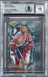 76ers Allen Iverson Signed 1996 Finest #69 Rookie Card Auto 10! BAS Slabbed