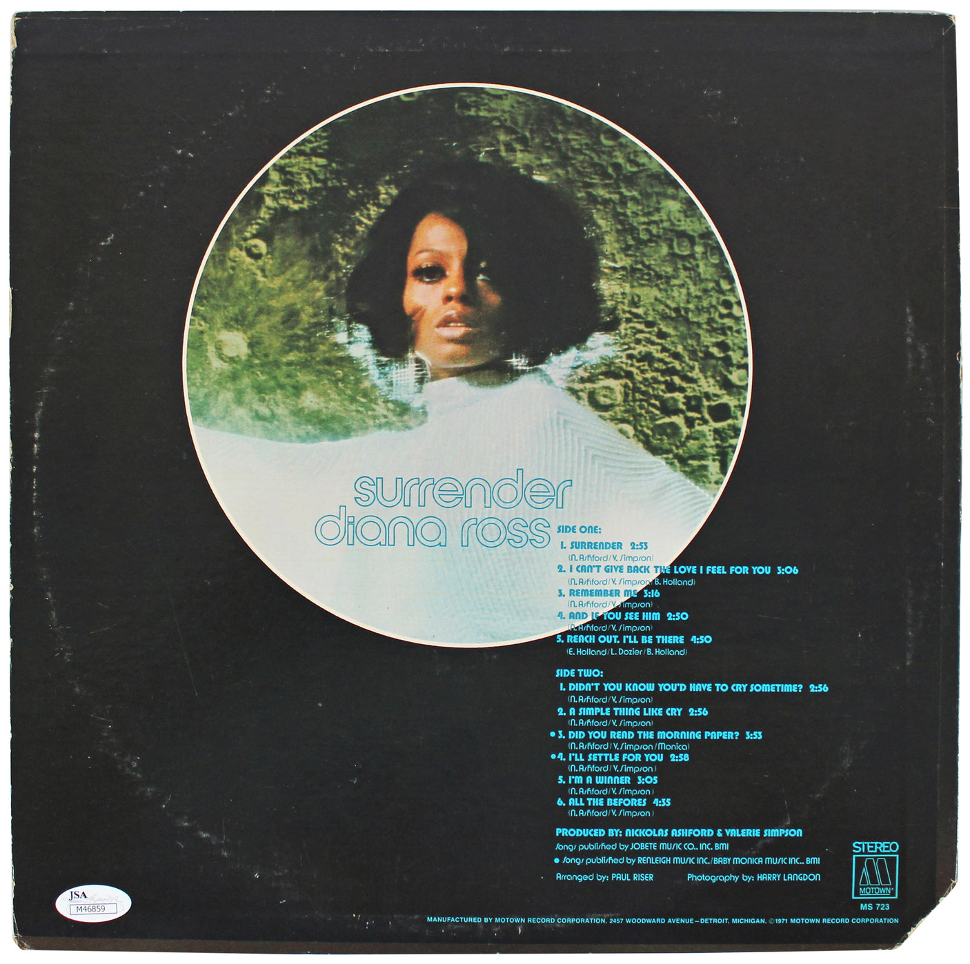Diana Ross Authentic Signed Surrender Album Cover W/ Vinyl JSA #M46859
