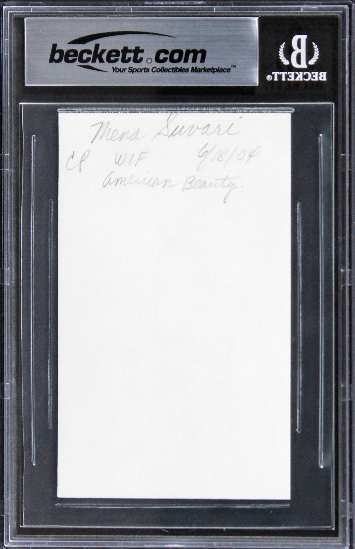 Mena Suvari American Beauty "Hearts xoxo" Signed 3x5 Index Card BAS Slabbed 2
