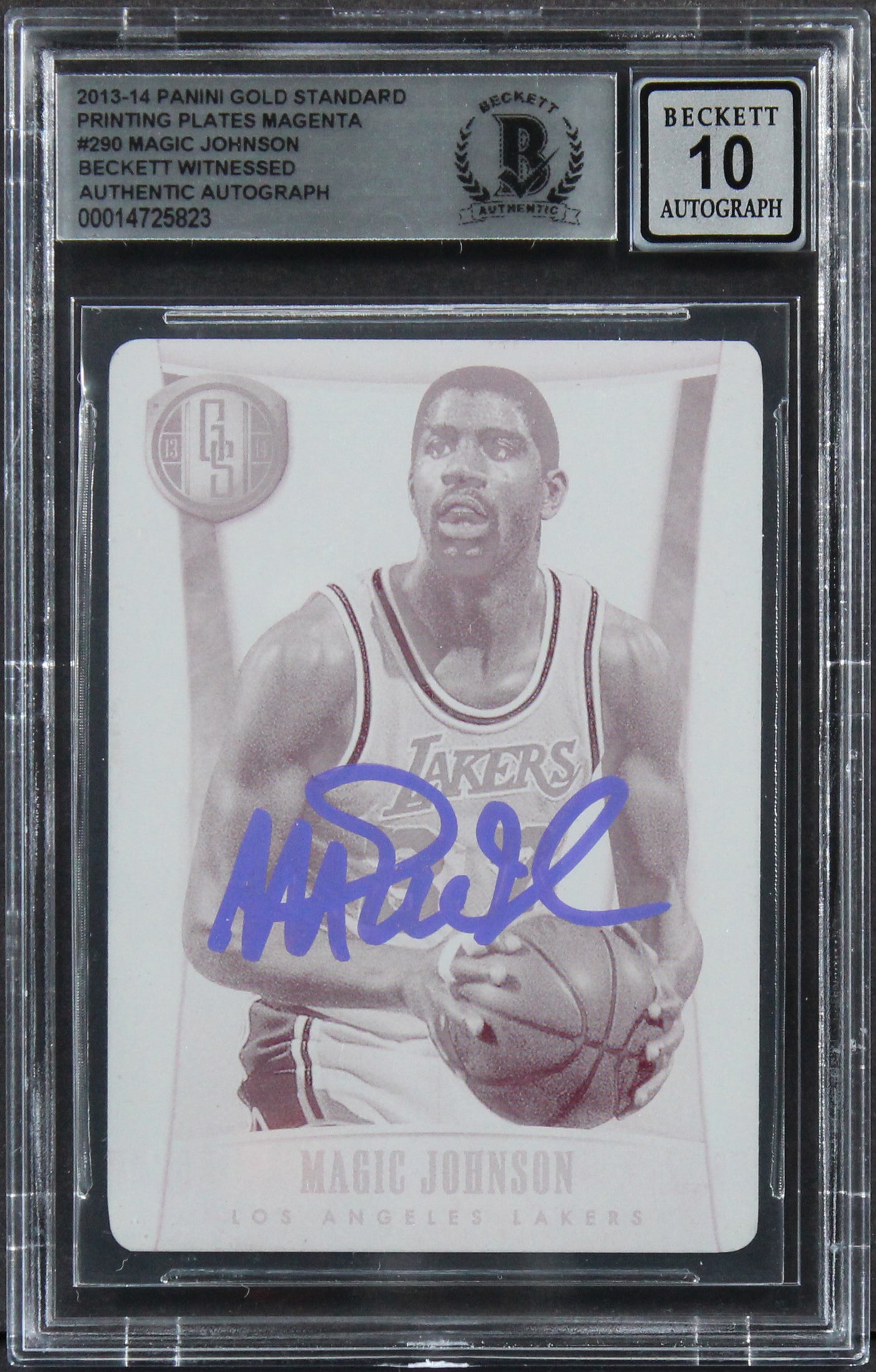 Magic Johnson Signed 2013 Panini Gold PP Magenta #290 Card Auto 10! BAS Slabbed