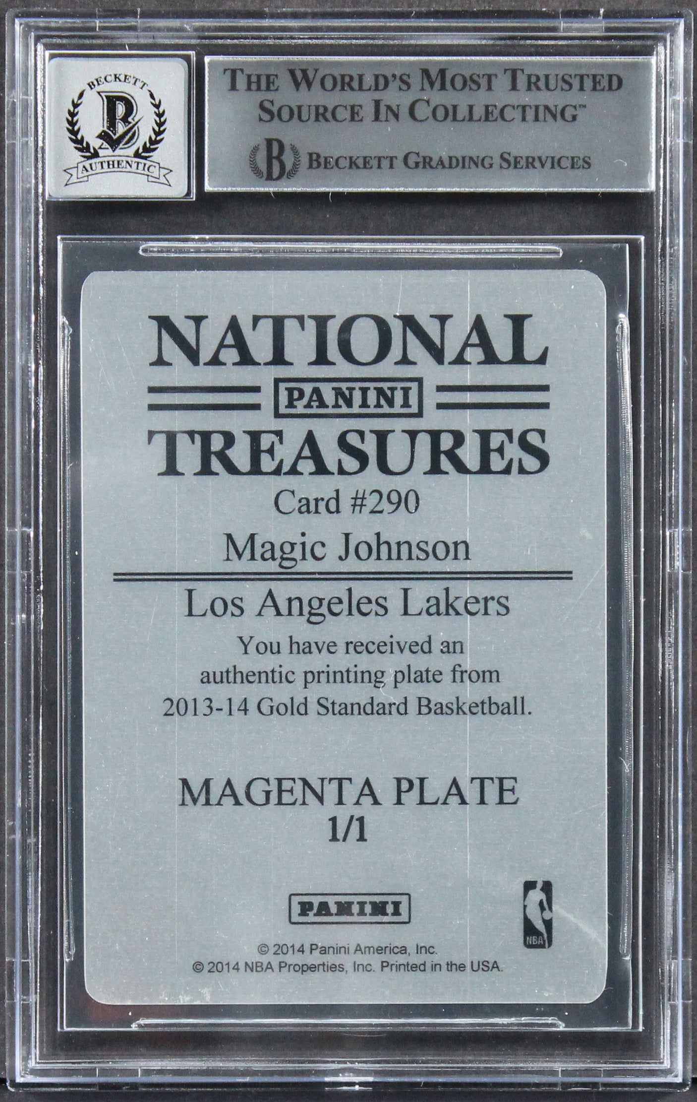 Magic Johnson Signed 2013 Panini Gold PP Magenta #290 Card Auto 10! BAS Slabbed