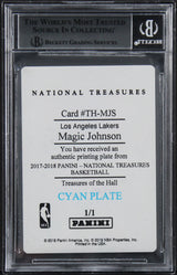 Lakers Magic Johnson Signed 2019 Panini Flawless PP Cyan #17 Card BAS Slabbed