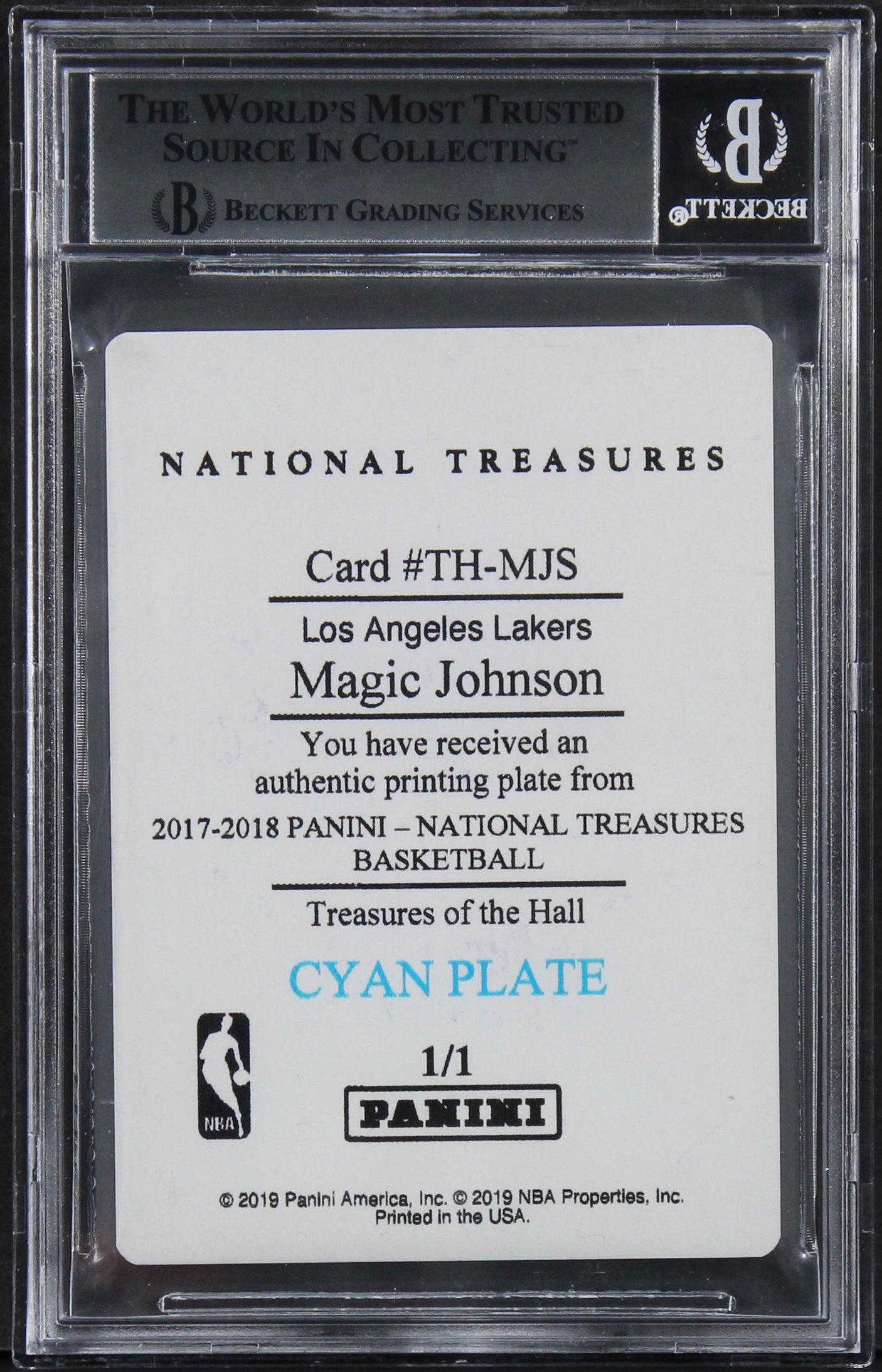 Lakers Magic Johnson Signed 2019 Panini Flawless PP Cyan #17 Card BAS Slabbed