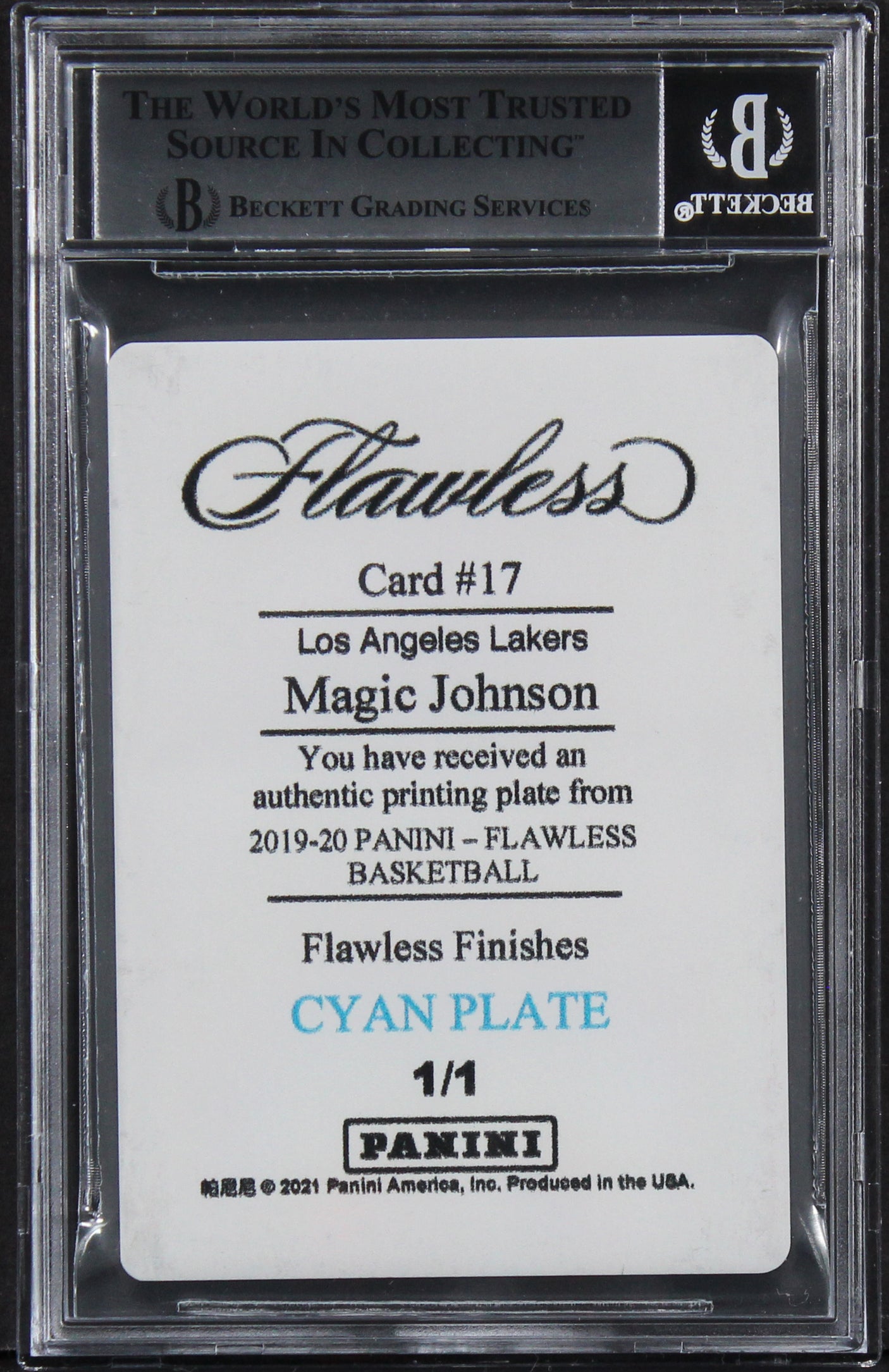 Magic Johnson Signed 2017 Panini National Treasures PP Cyan #17 Card BAS Slabbed