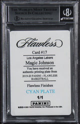 Magic Johnson Signed 2017 Panini National Treasures PP Cyan #17 Card BAS Slabbed