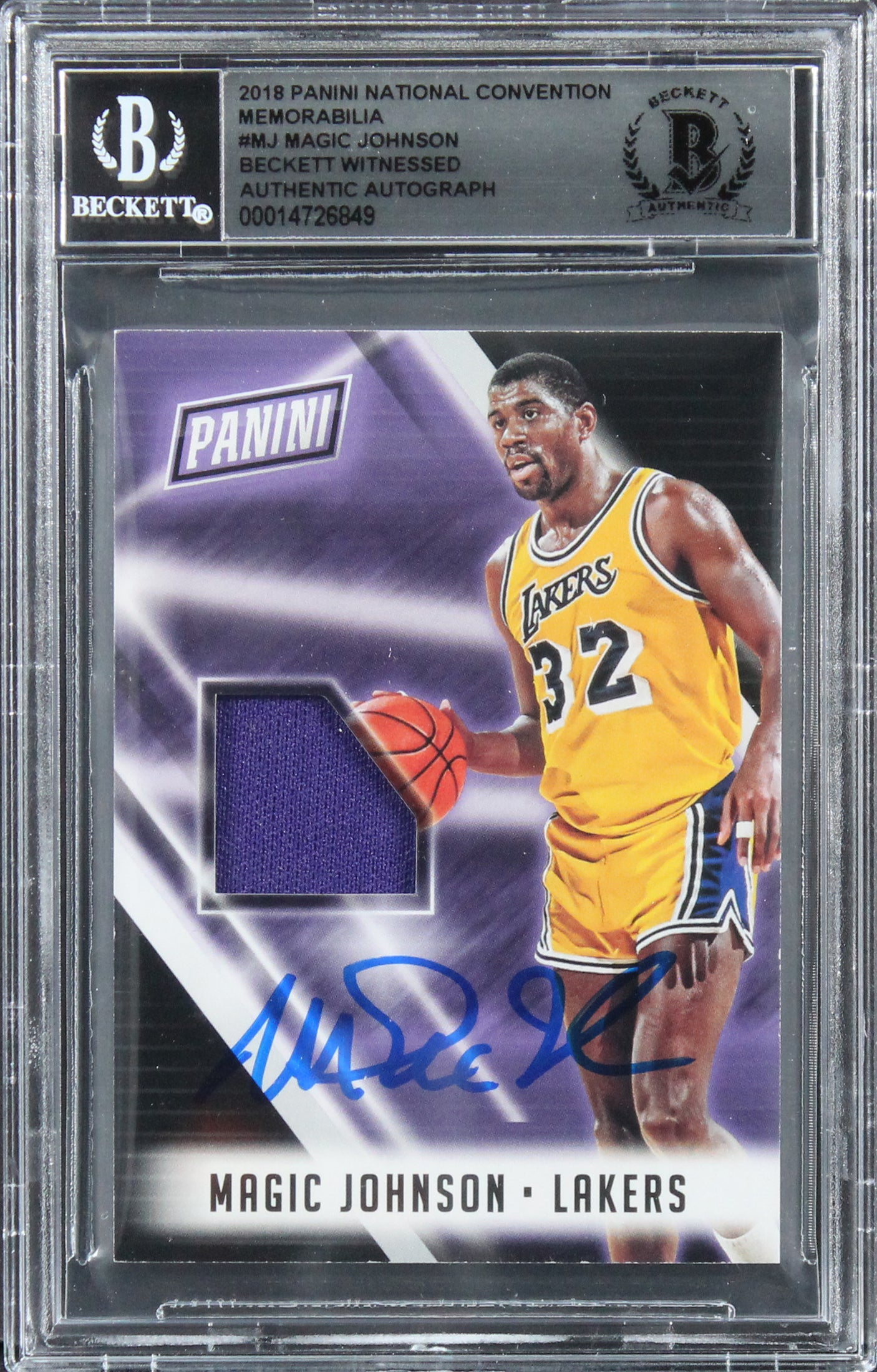 Magic Johnson Signed 2018 Panini National Convention Mem #MJ Card BAS Slabbed