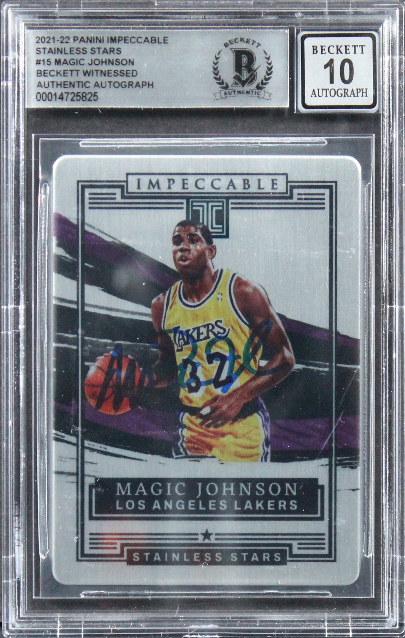 Magic Johnson Signed 2021 Panini Impeccable SS #15 #73/99 Card Auto 10! BAS Slab