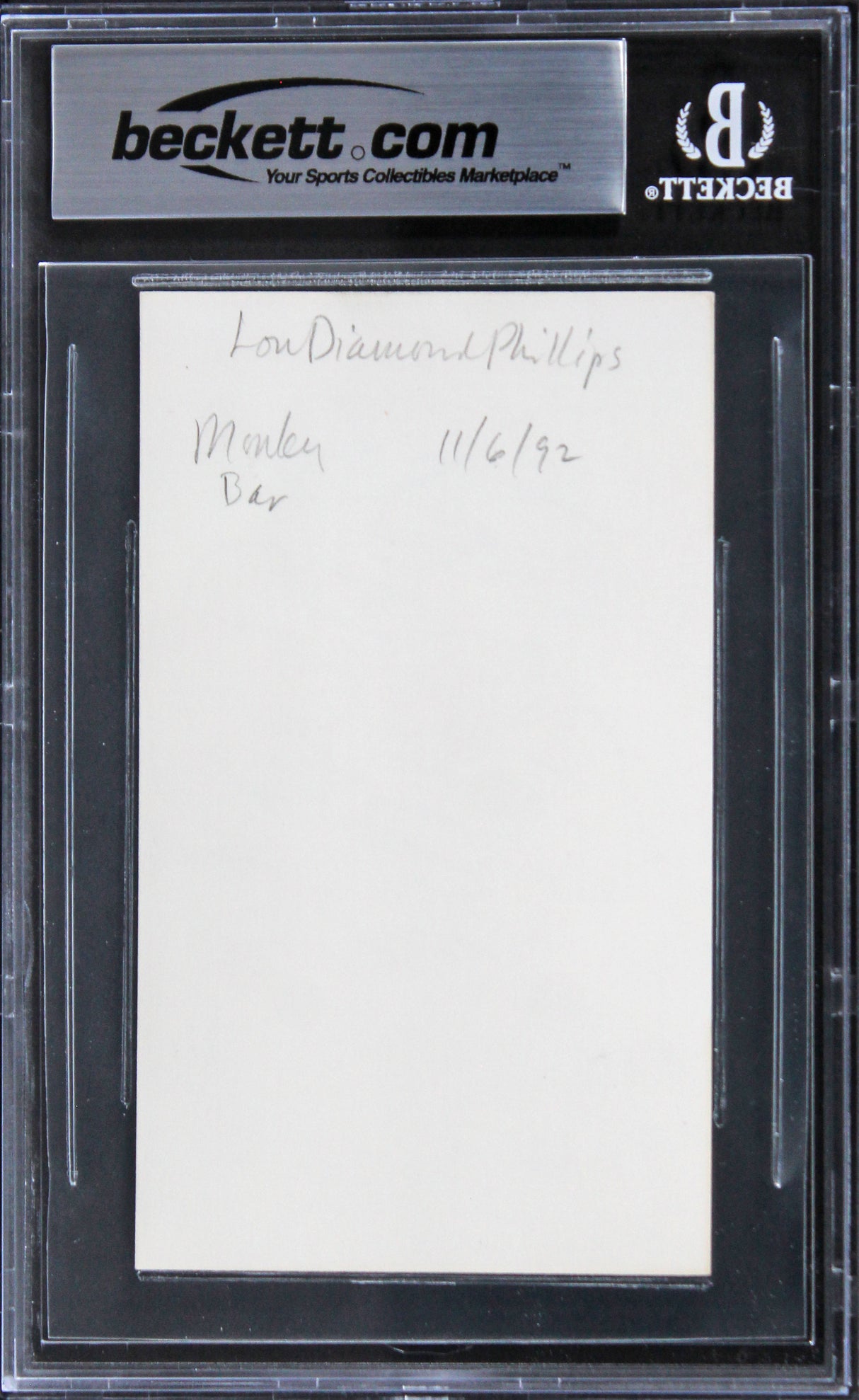 Lou Diamond Phillips Stand & Deliver Authentic Signed 3x5 Index Card BAS Slab 1