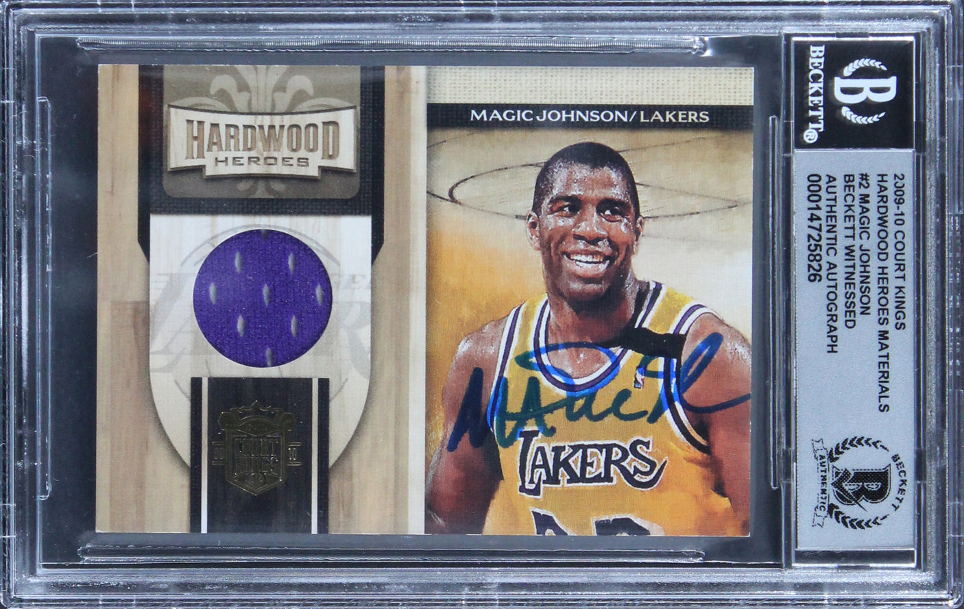 Magic Johnson Signed 2009 Court Kings HH Materials #2 Card Auto 10! BAS Slab