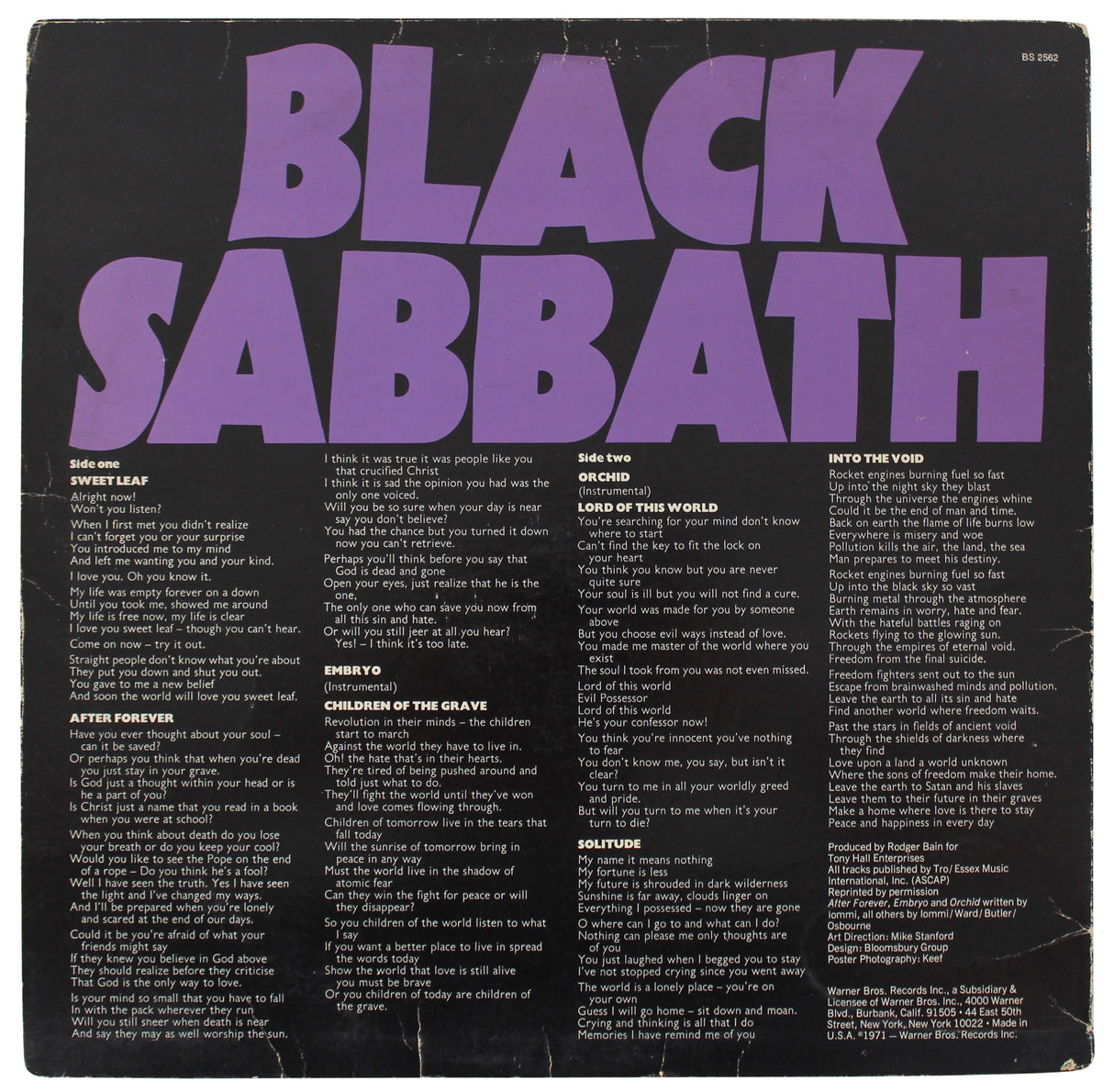 Black Sabbath (4) Osbourne, Iommi, Ward & Butler Signed Album Cover w Vinyl PSA