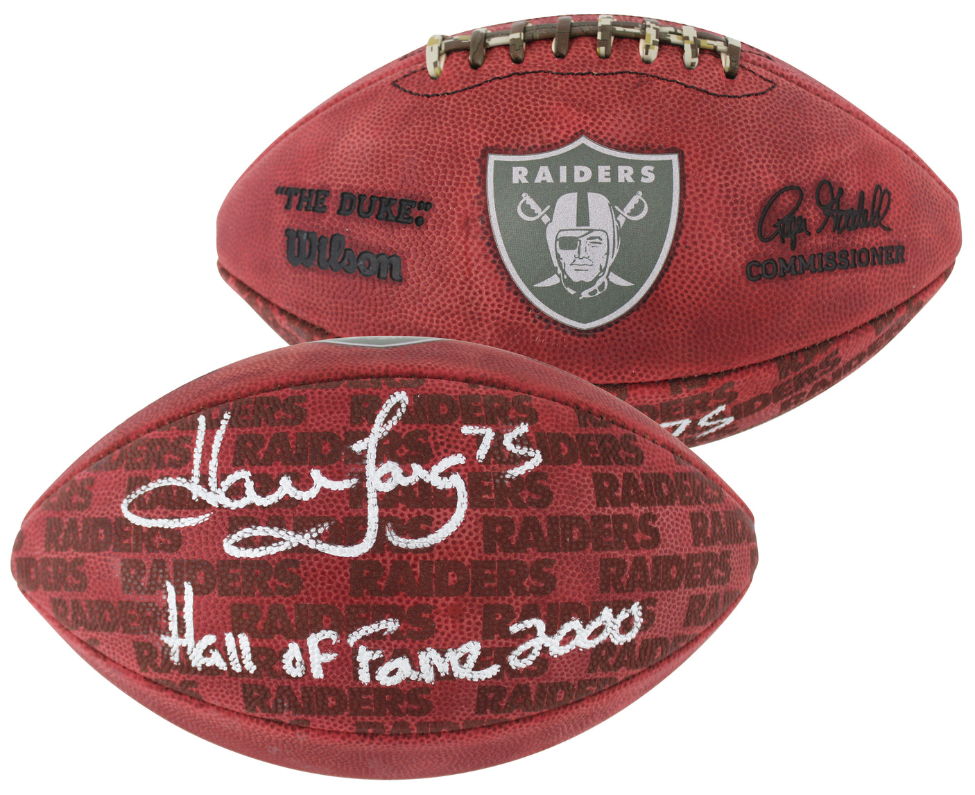 Raiders Howie Long "HOF 00" Signed "Duke" Team Showcase Football W/ Case BAS Wit